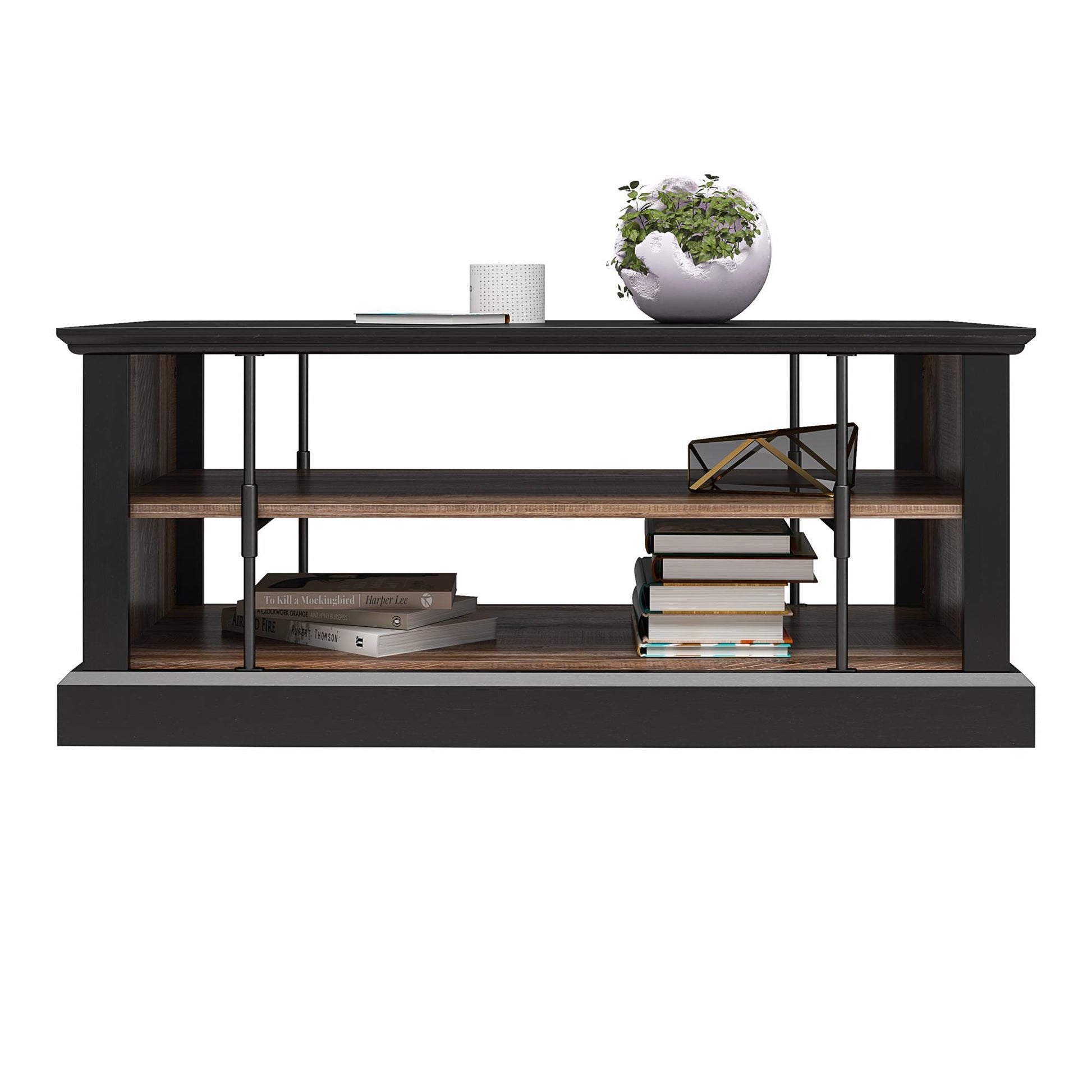 Hoffman Two-Toned Rustic Coffee Table with 2 Shelves, Black and Walnut - Black