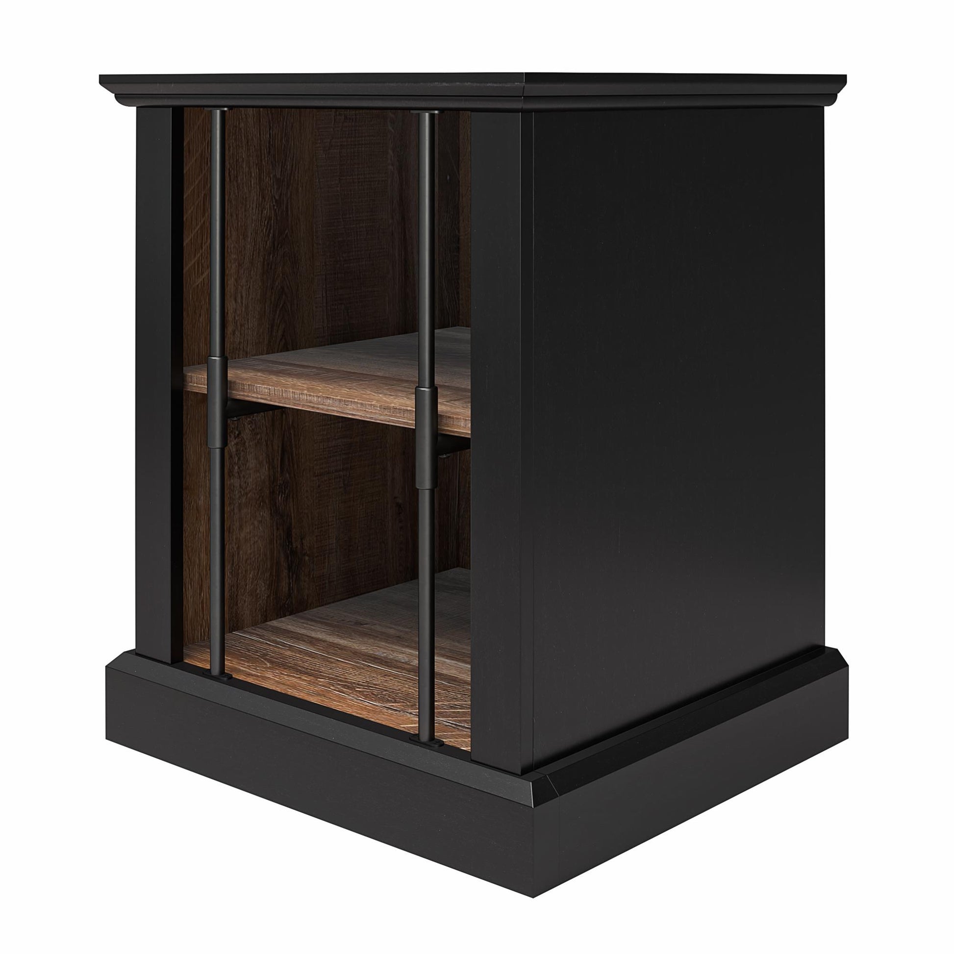 Hoffman Two-Toned Rustic End Table with 2 Open Shelves, Black and Walnut - Black
