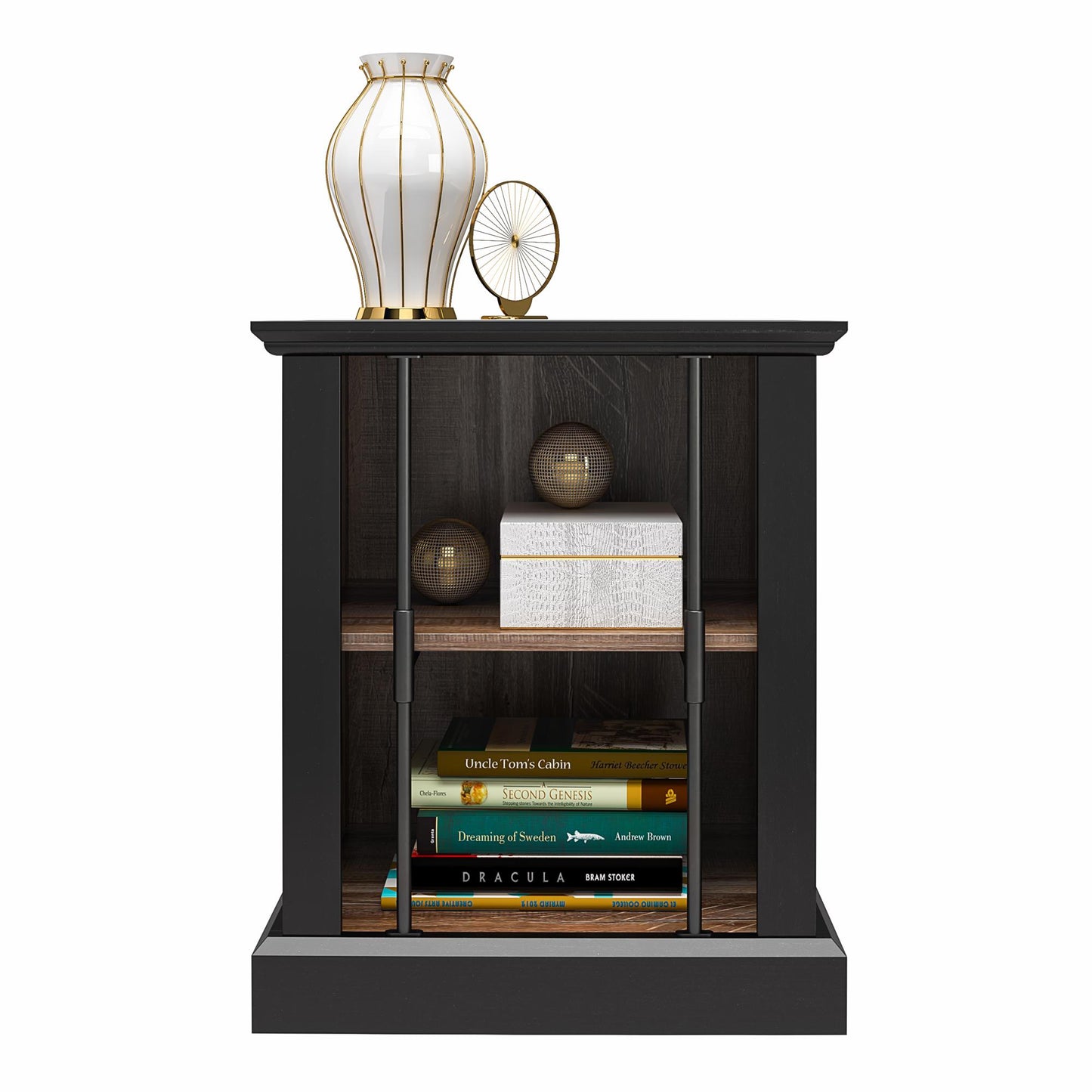 Hoffman Two-Toned Rustic End Table with 2 Open Shelves, Black and Walnut - Black