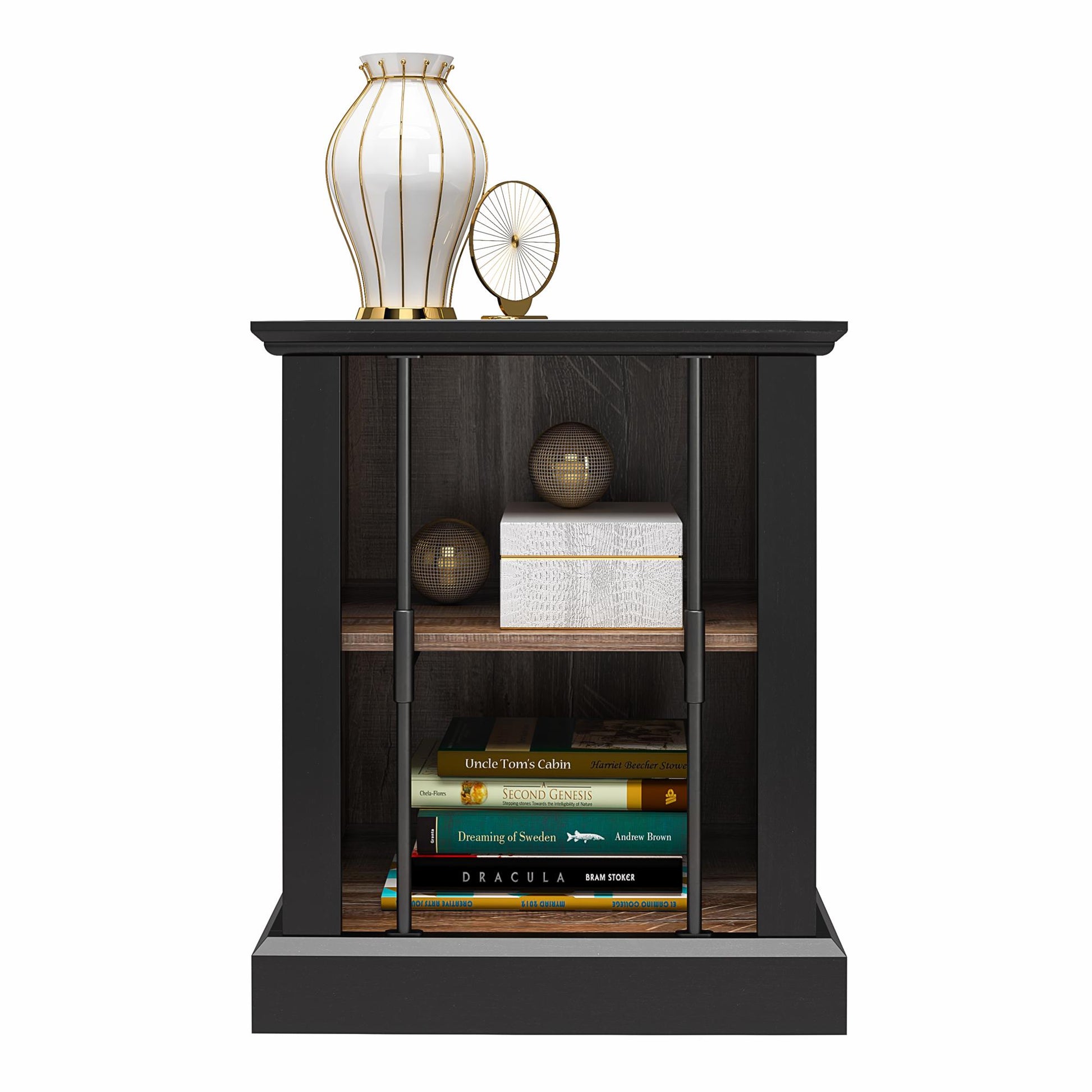 Hoffman Two-Toned Rustic End Table with 2 Open Shelves, Black and Walnut - Black