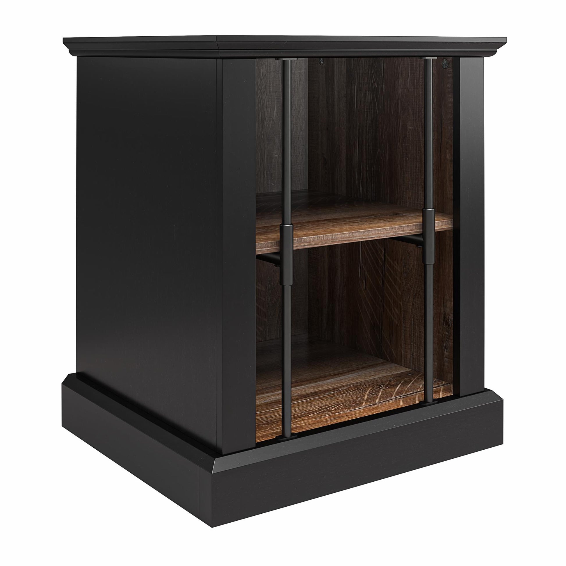 Hoffman Two-Toned Rustic End Table with 2 Open Shelves, Black and Walnut - Black