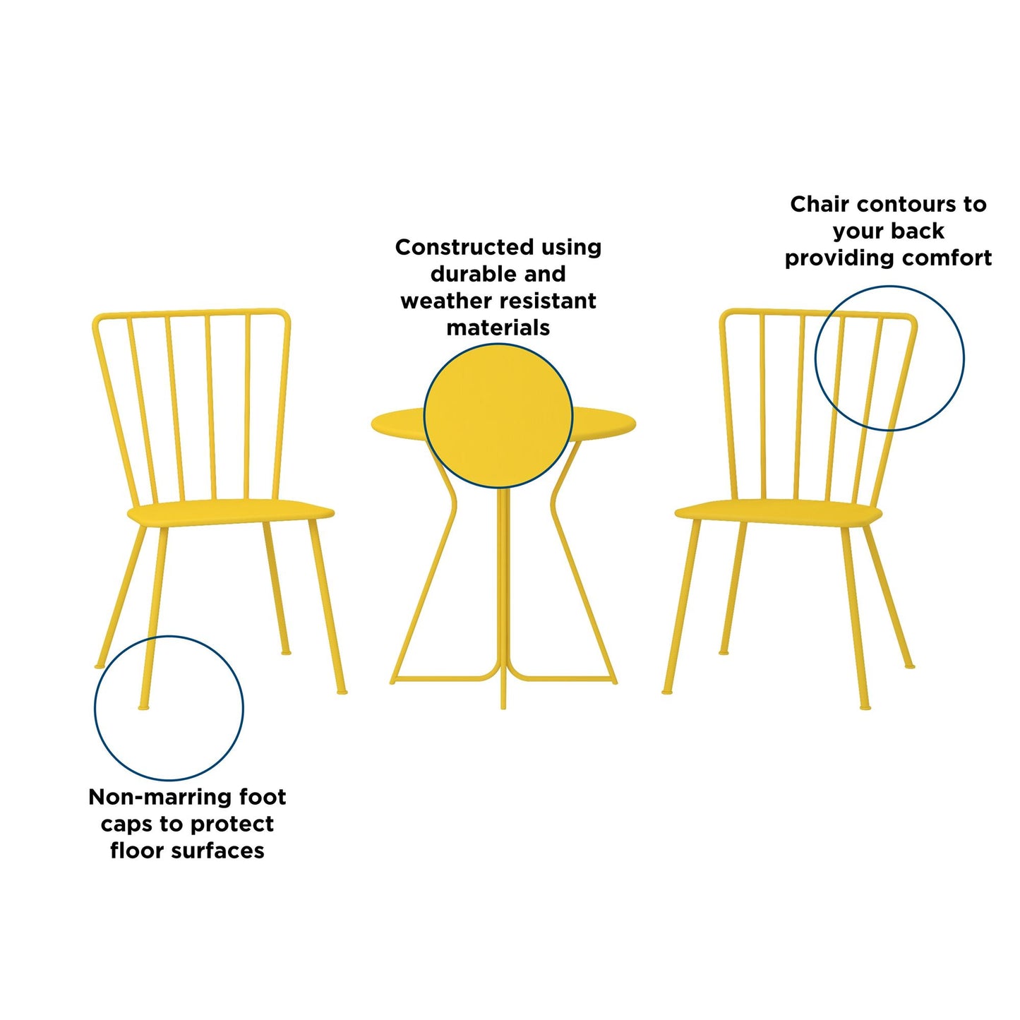 Novogratz Poolside Gossip Collection, Heidi Outdoor/Indoor Bistro Set, 3 Piece, Yellow - Yellow
