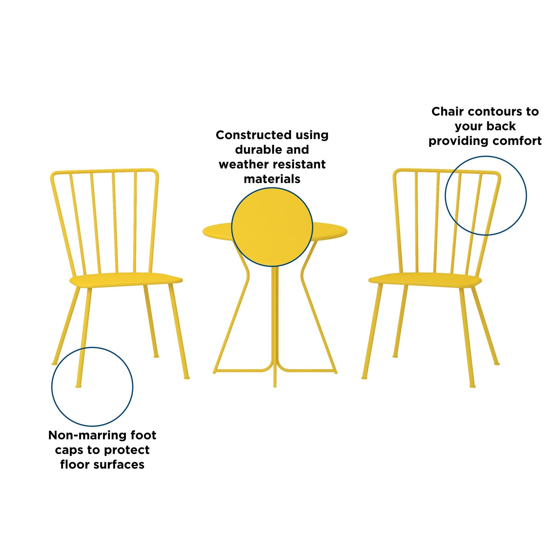 Novogratz Poolside Gossip Collection, Heidi Outdoor/Indoor Bistro Set, 3 Piece, Yellow - Yellow