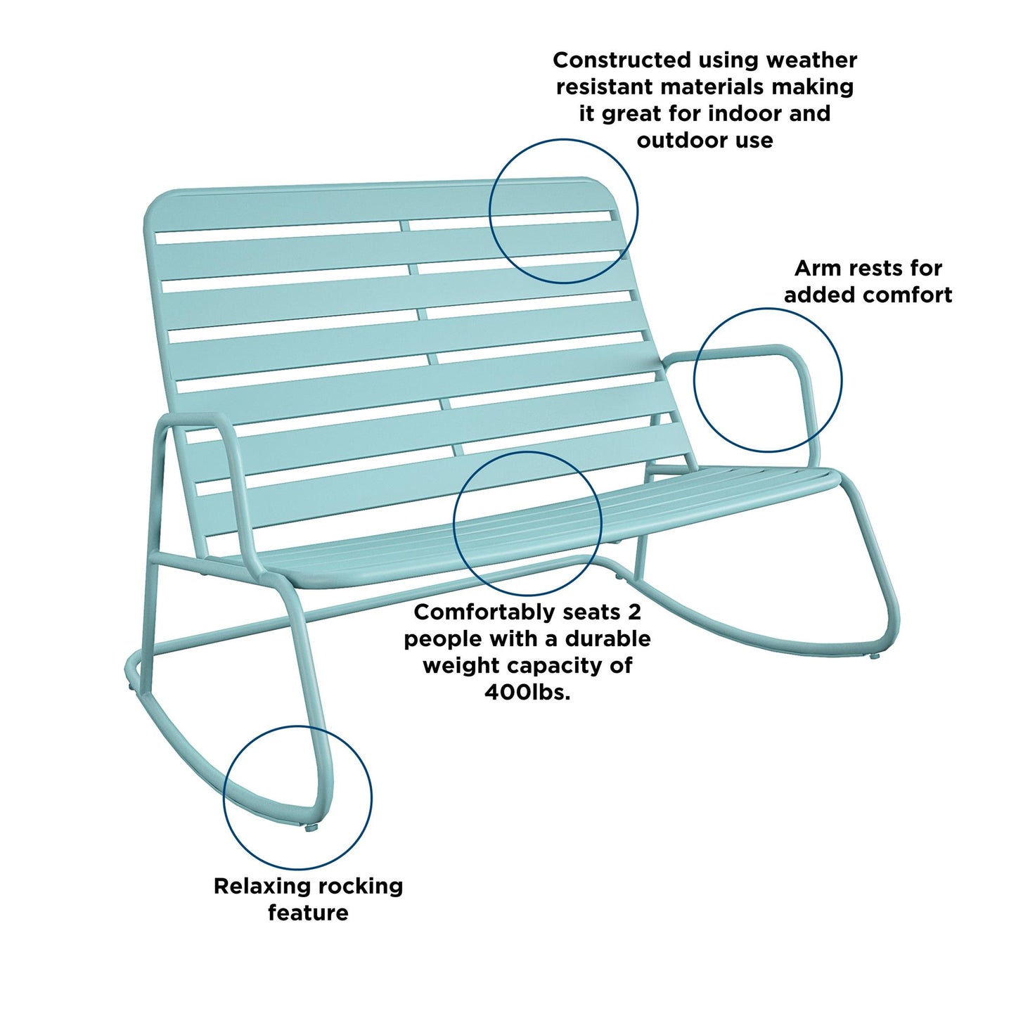 Poolside Gossip Roberta Outdoor/Indoor Rocker Loveseat - Aqua Haze - 1-Pack