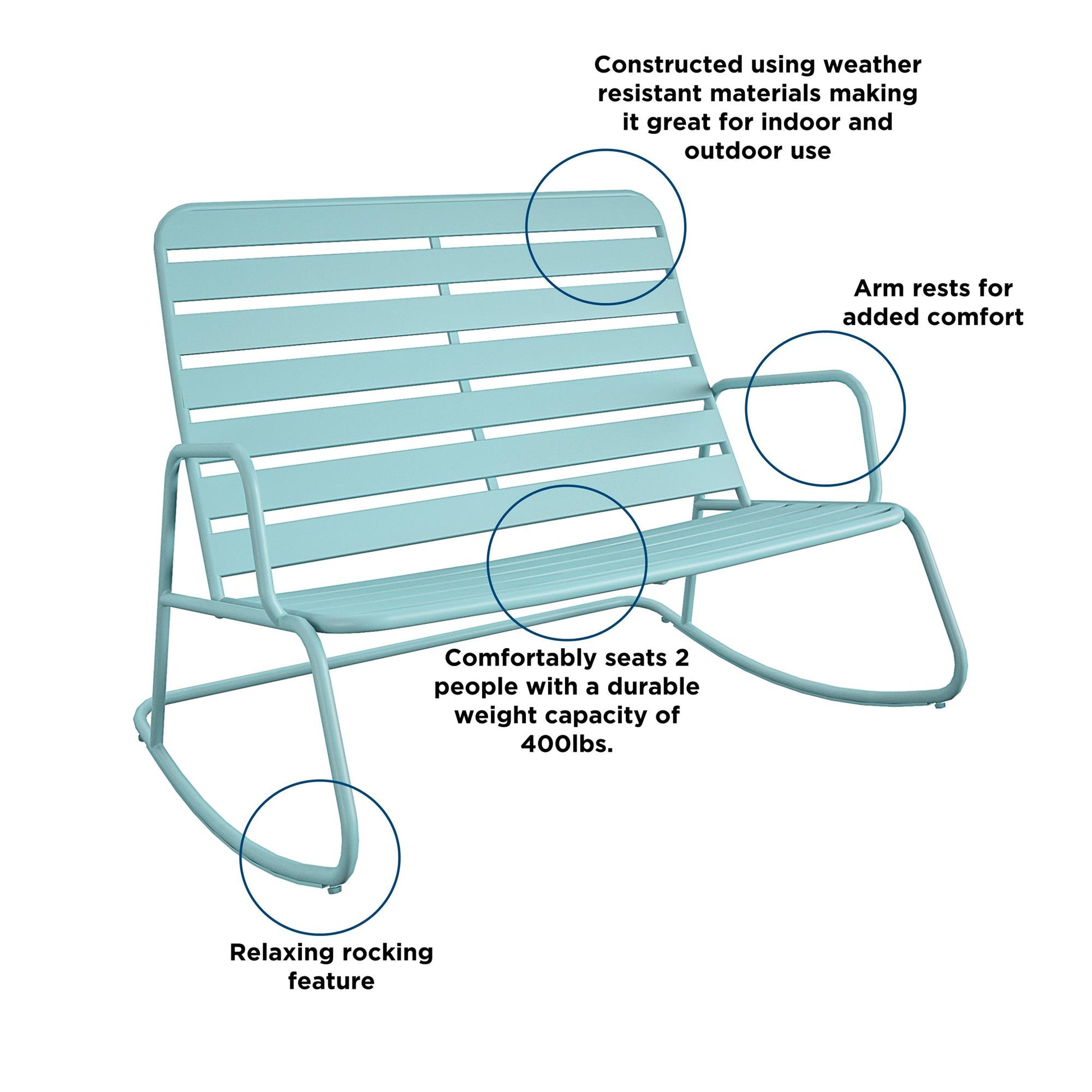 Poolside Gossip Roberta Outdoor/Indoor Rocker Loveseat - Aqua Haze - 1-Pack