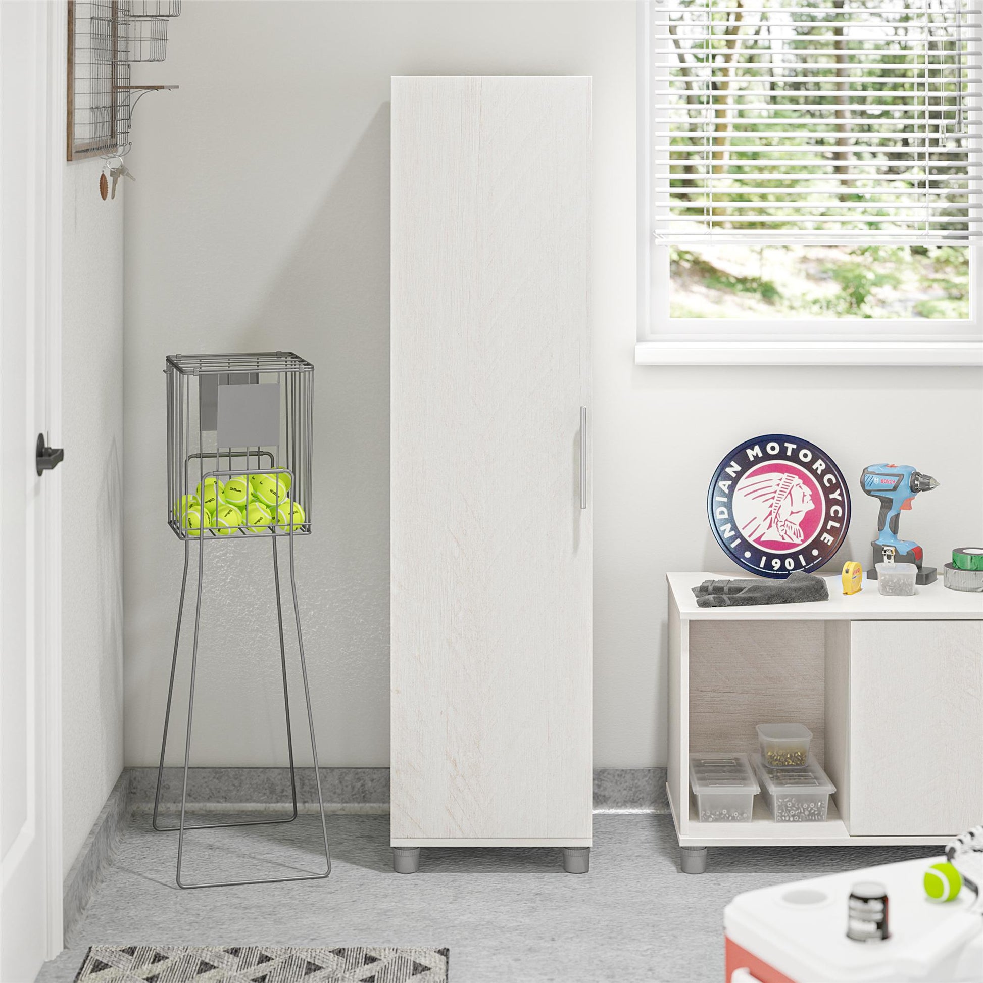 Camberly 60" Tall Storage Cabinet with 4 Shelves and Adjustable Feet - Ivory Oak