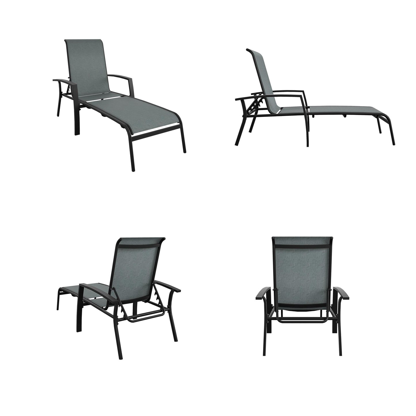 Outdoor Adjustable Aluminum Chaise Lounge Patio Furniture, Set of 2 - Black - 2-Pack
