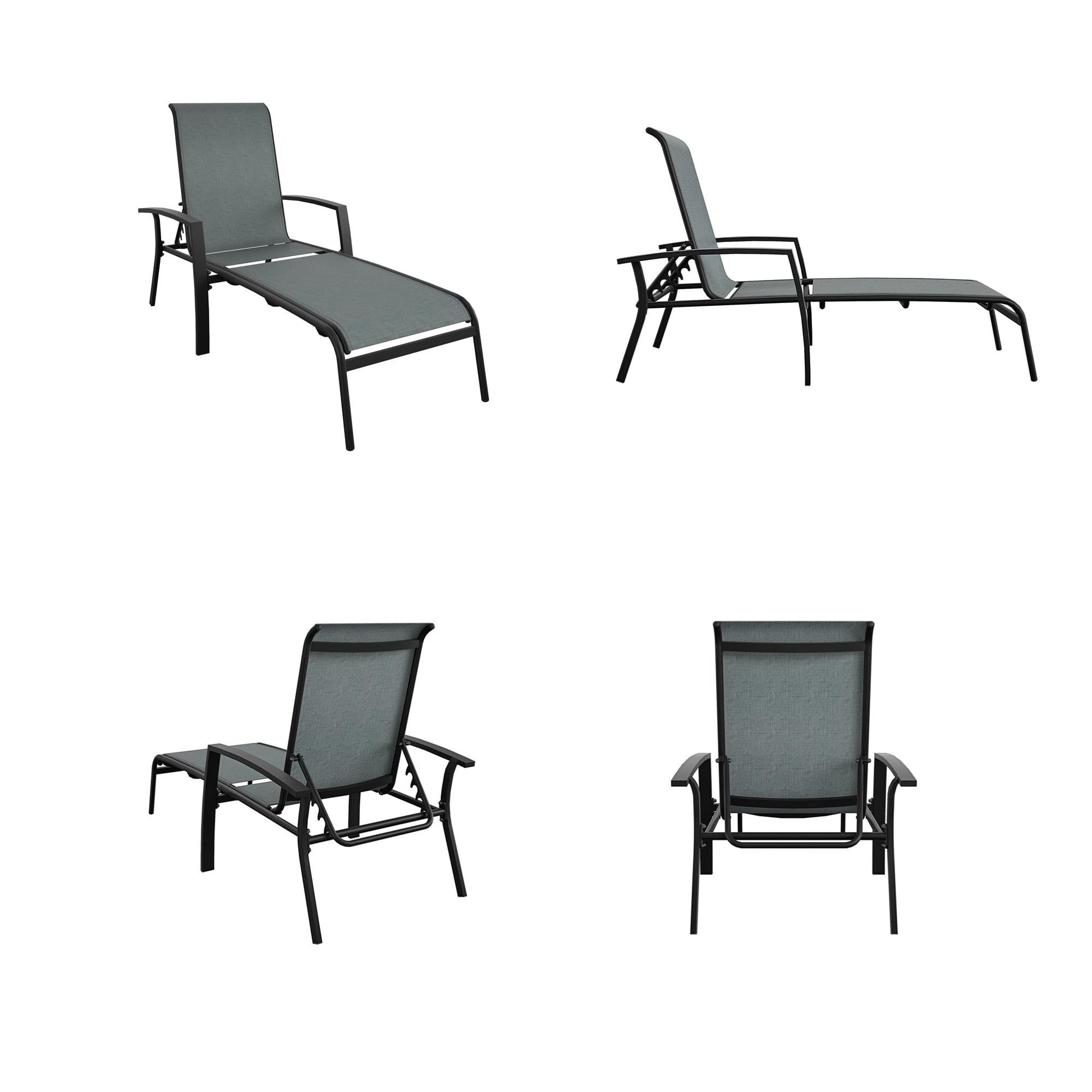 Outdoor Adjustable Aluminum Chaise Lounge Patio Furniture, Set of 2 - Black - 2-Pack