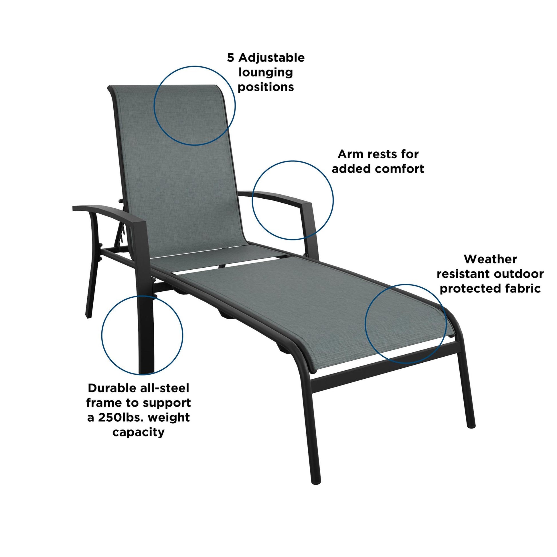 Outdoor Adjustable Aluminum Chaise Lounge Patio Furniture, Set of 2 - Black - 2-Pack