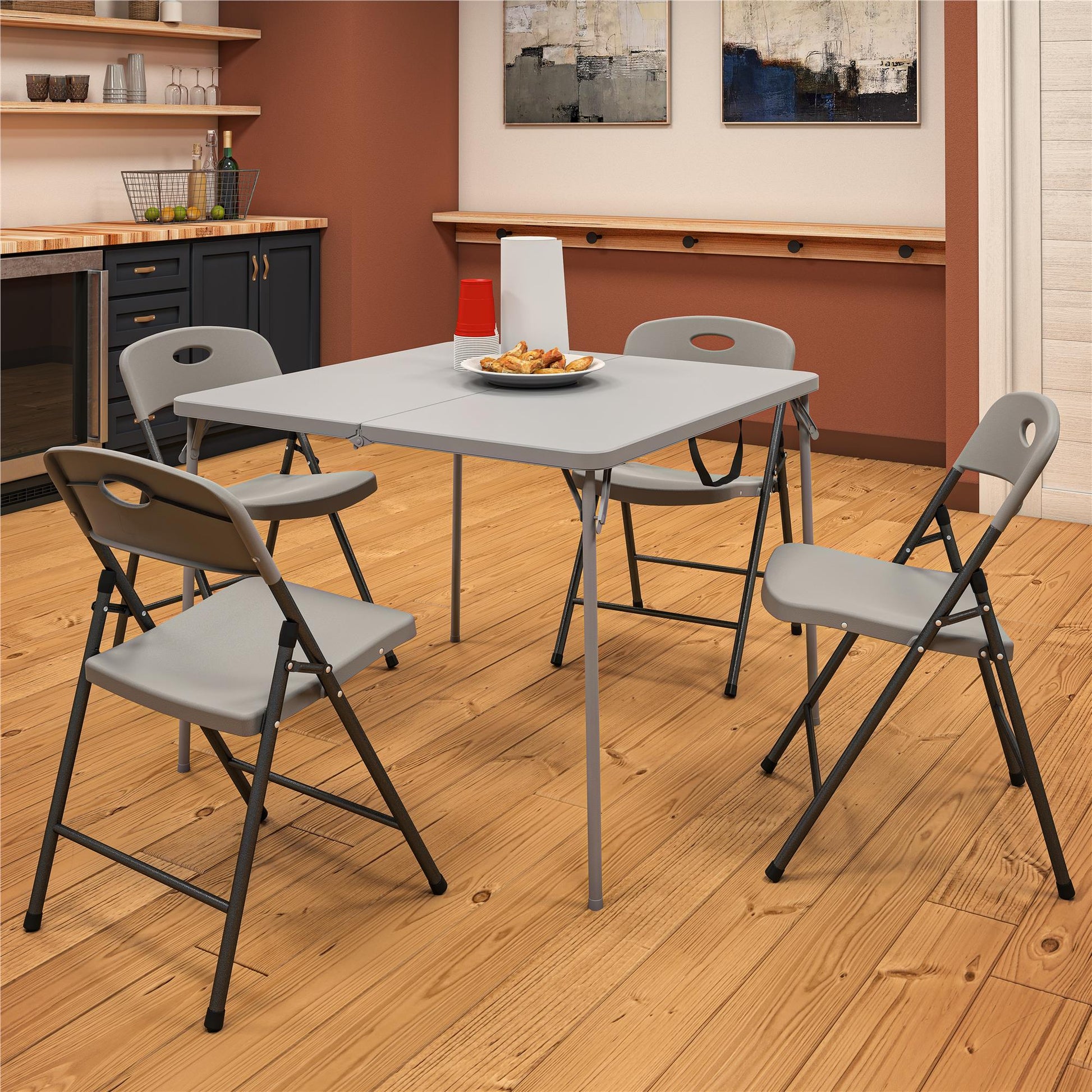 COSCO Solid Resin Plastic Folding Chair, Indoor/Outdoor, Double Braced, Gray, 4-Pack - Gray - 4-Pack