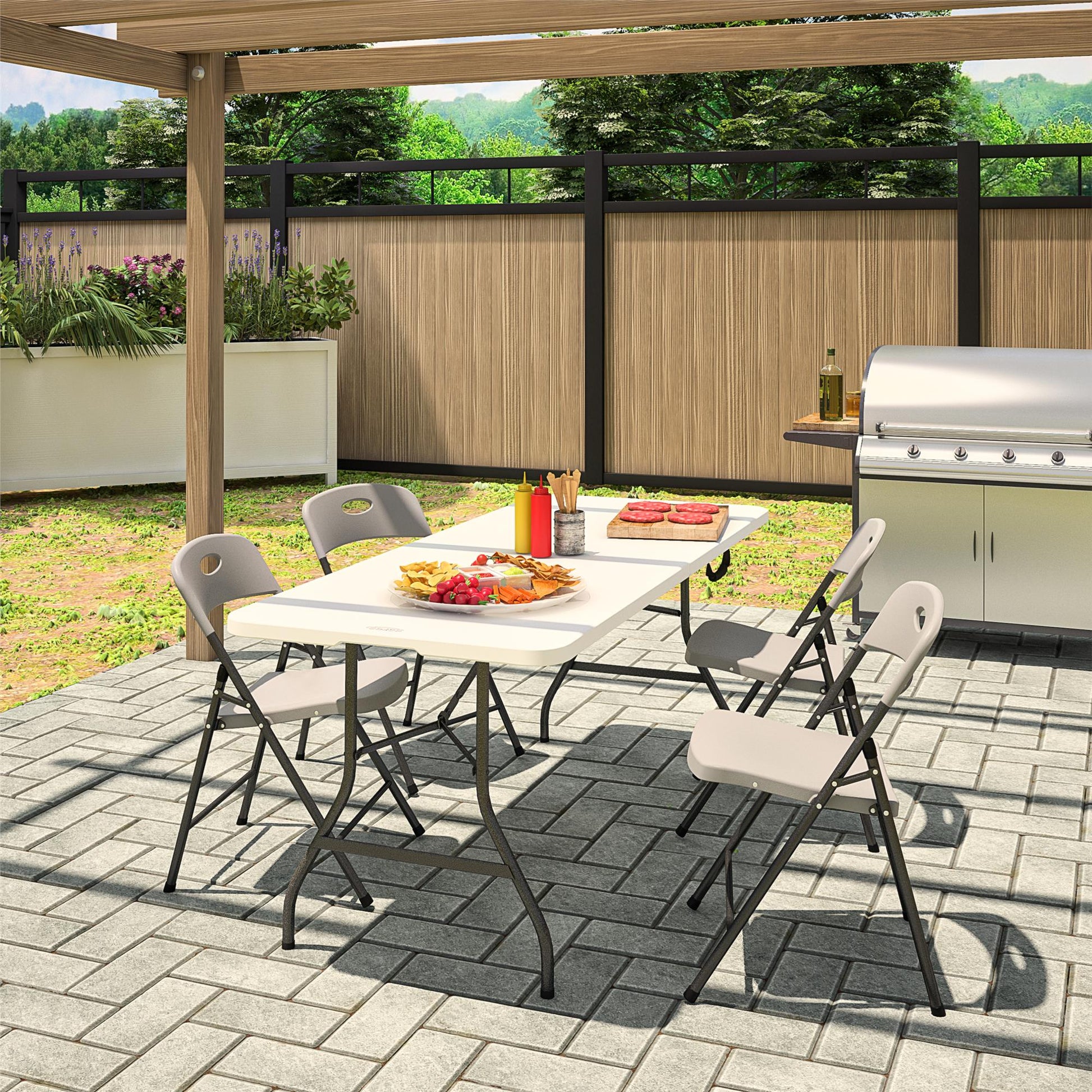 COSCO Solid Resin Plastic Folding Chair, Indoor/Outdoor, Double Braced, Gray, 4-Pack - Gray - 4-Pack