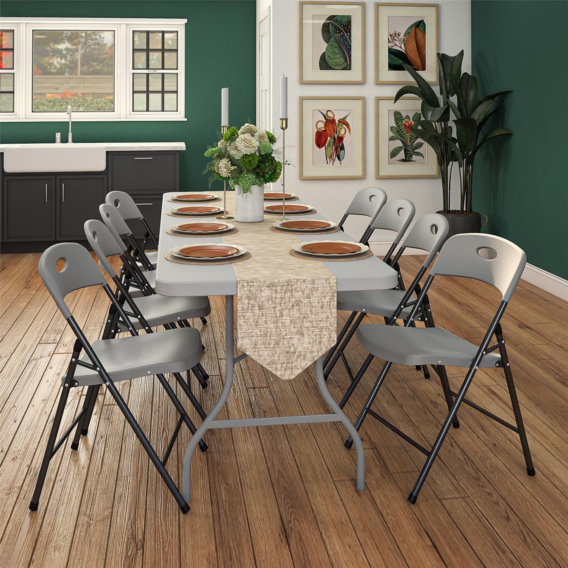 COSCO Solid Resin Plastic Folding Chair, Indoor/Outdoor, Double Braced, Gray, 4-Pack - Gray - 4-Pack
