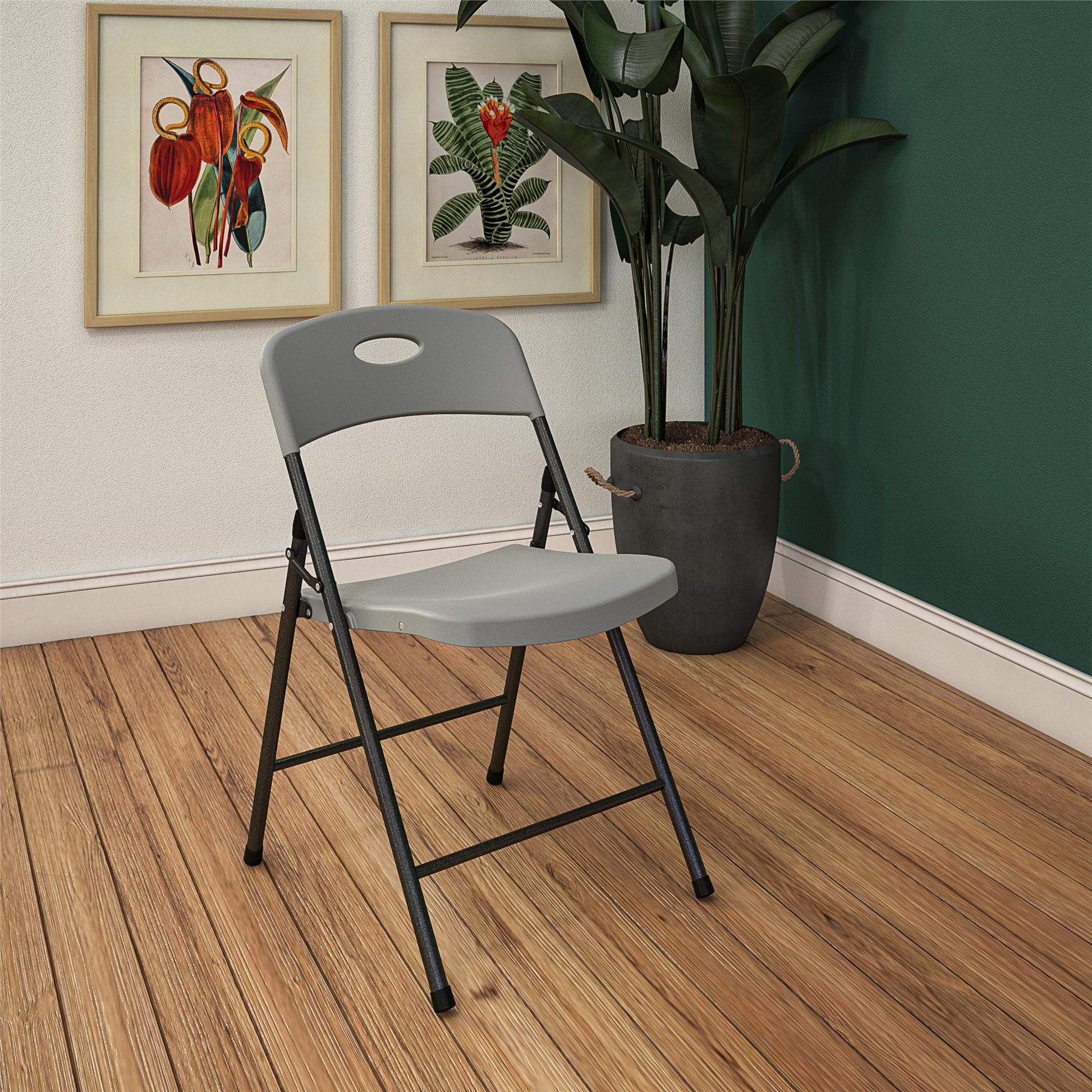 COSCO Solid Resin Plastic Folding Chair, Indoor/Outdoor, Double Braced, Gray, 4-Pack - Gray - 4-Pack