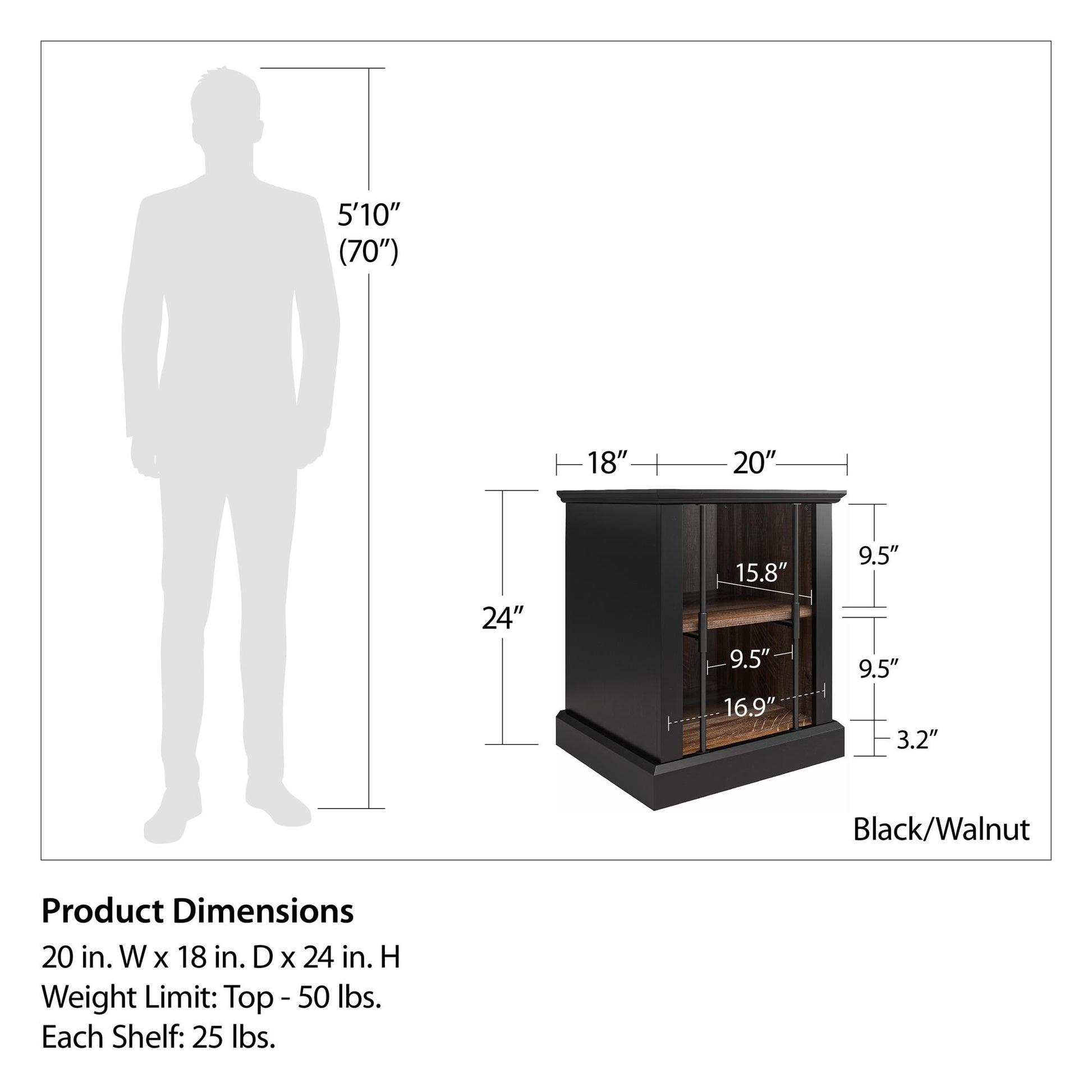 Hoffman Two-Toned Rustic End Table with 2 Open Shelves, Black and Walnut - Black