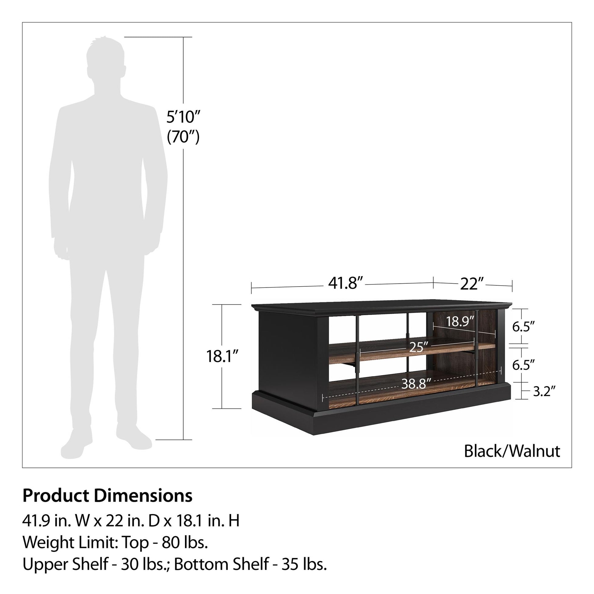 Hoffman Two-Toned Rustic Coffee Table with 2 Shelves, Black and Walnut - Black
