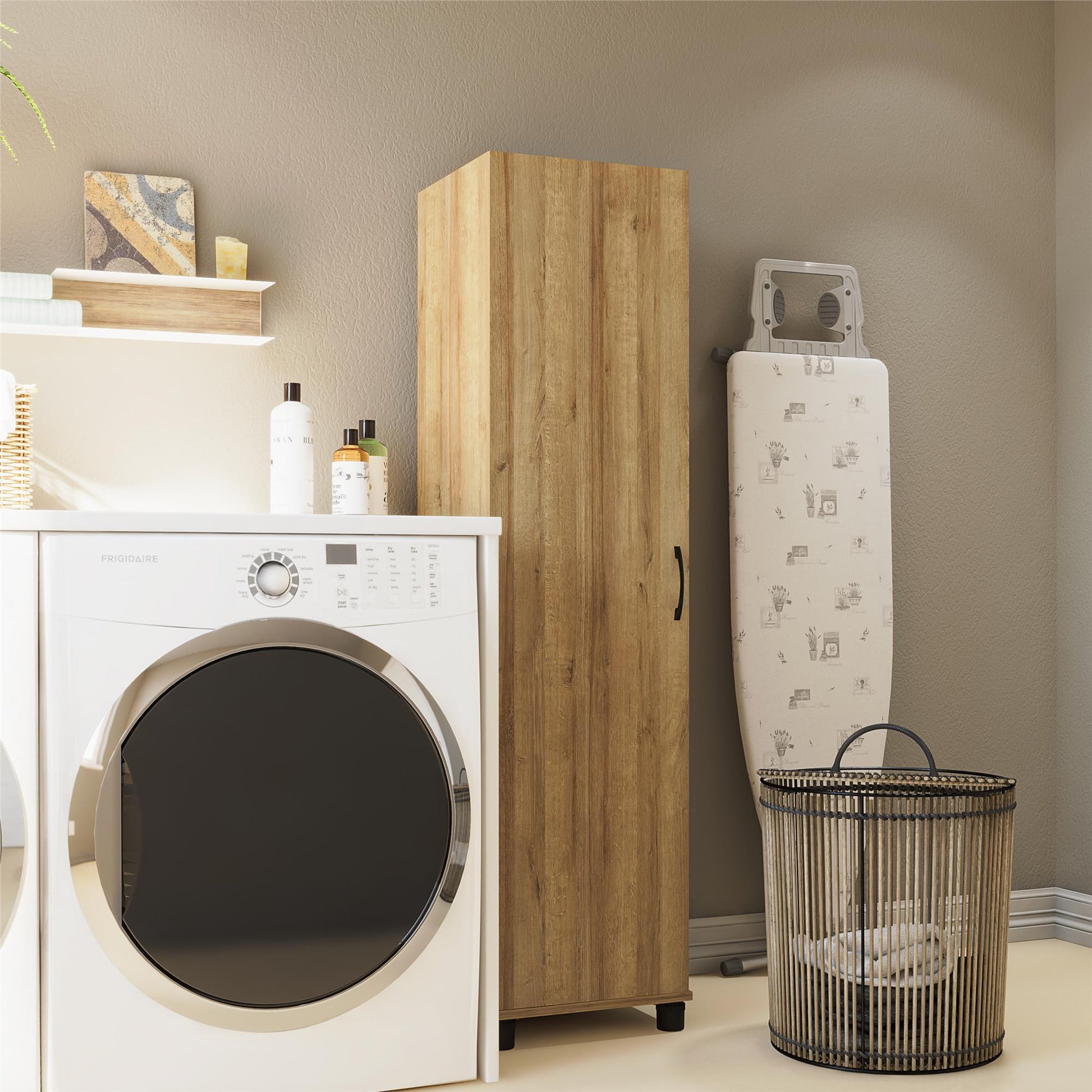 Basin 60" Tall Storage Cabinet with 4 Shelves and Adjustable Feet - Natural
