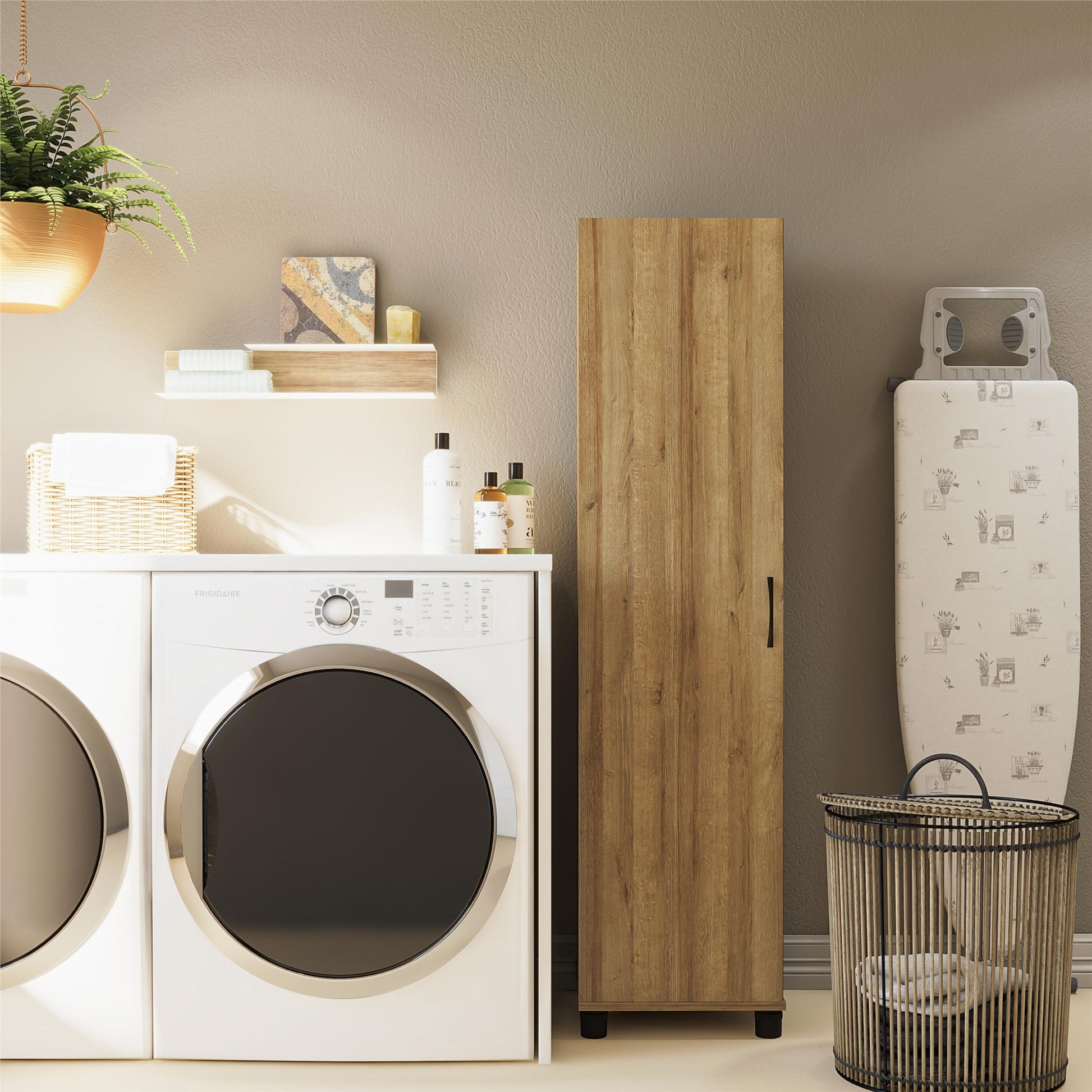 Basin 60" Tall Storage Cabinet with 4 Shelves and Adjustable Feet - Natural