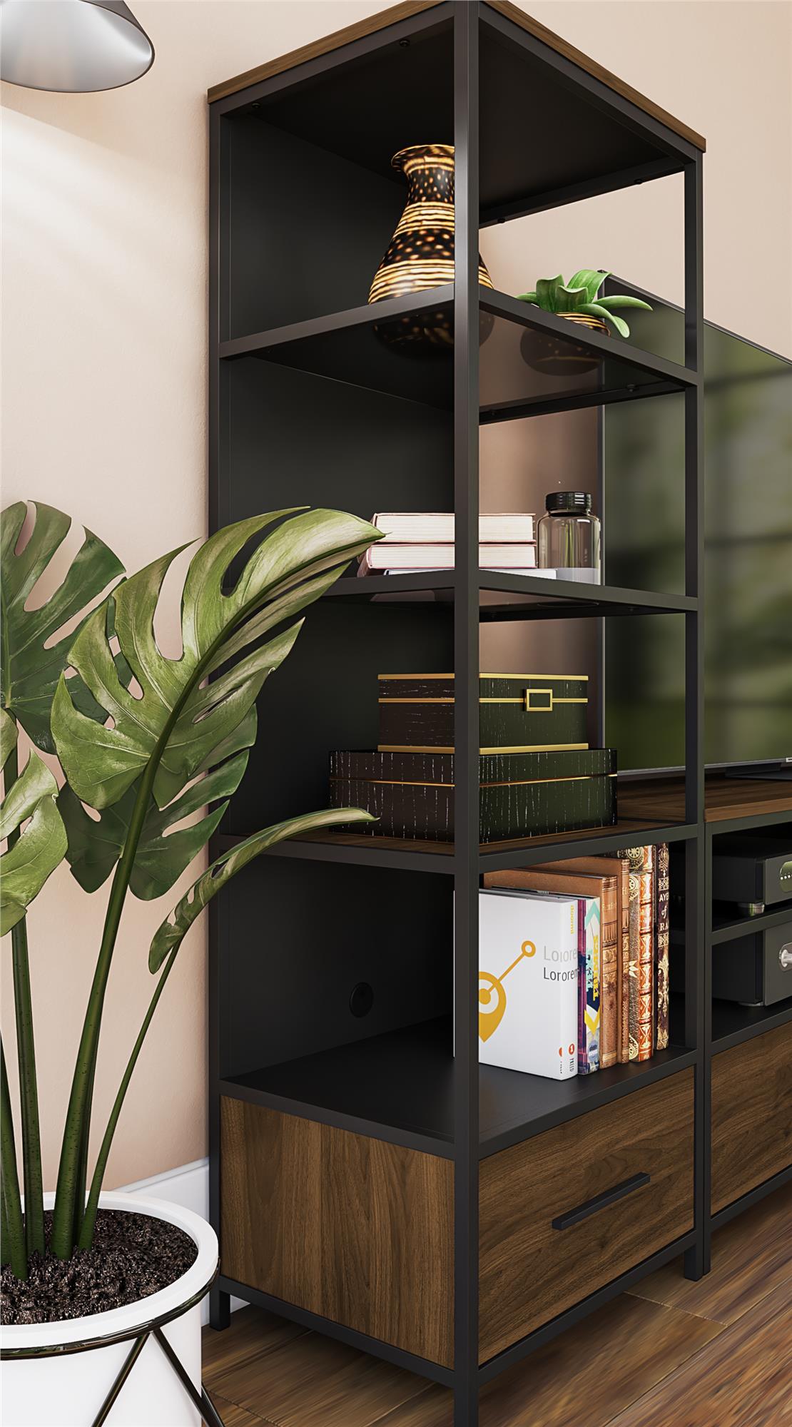 Structure Mixed Media Audio Pier with 2 Shelves and 1 Drawer - Columbia Walnut