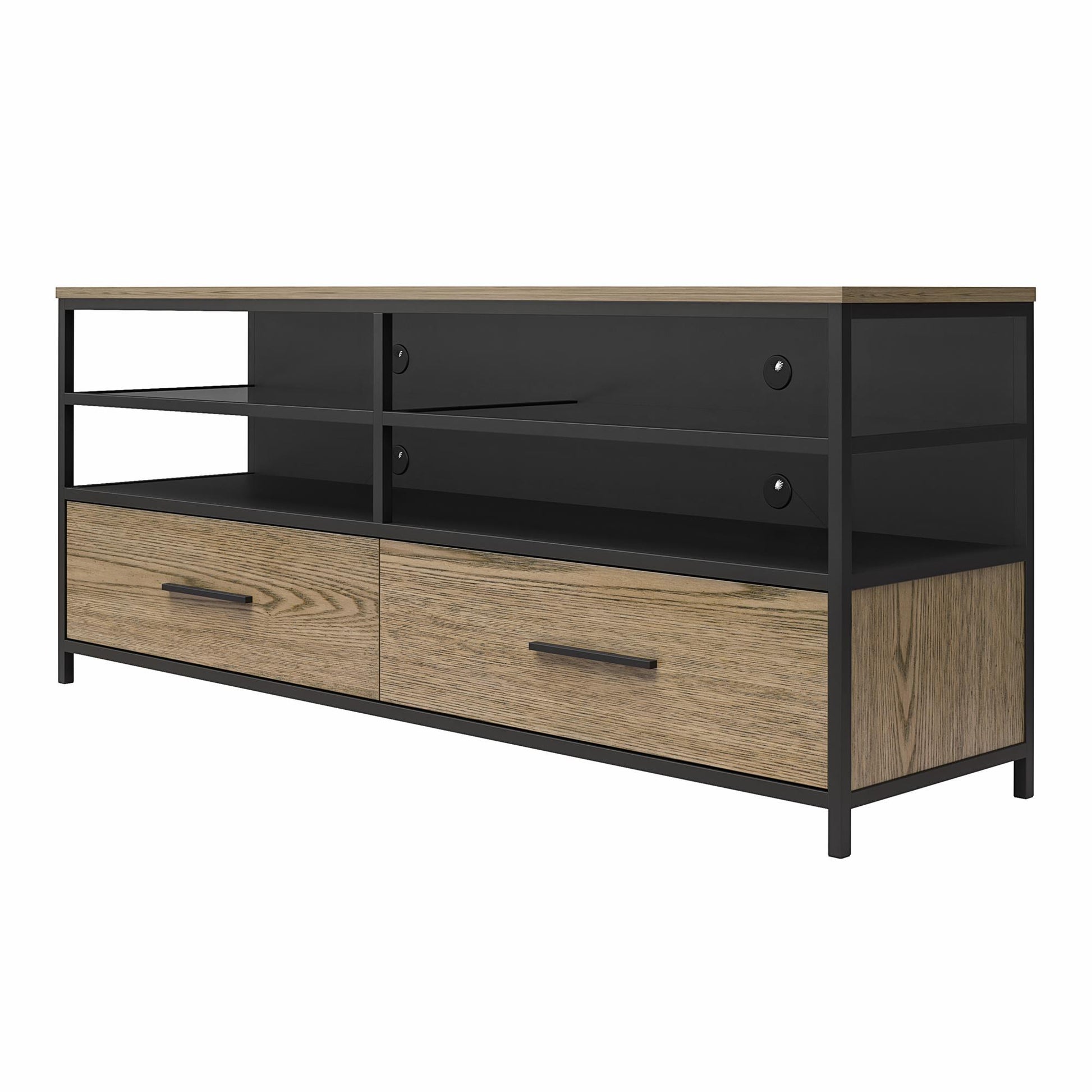 Structure Mixed Media TV Stand with 4 Shelves and 2 Drawers for TVs up to 60 Inches - Sterling Oak Veneer