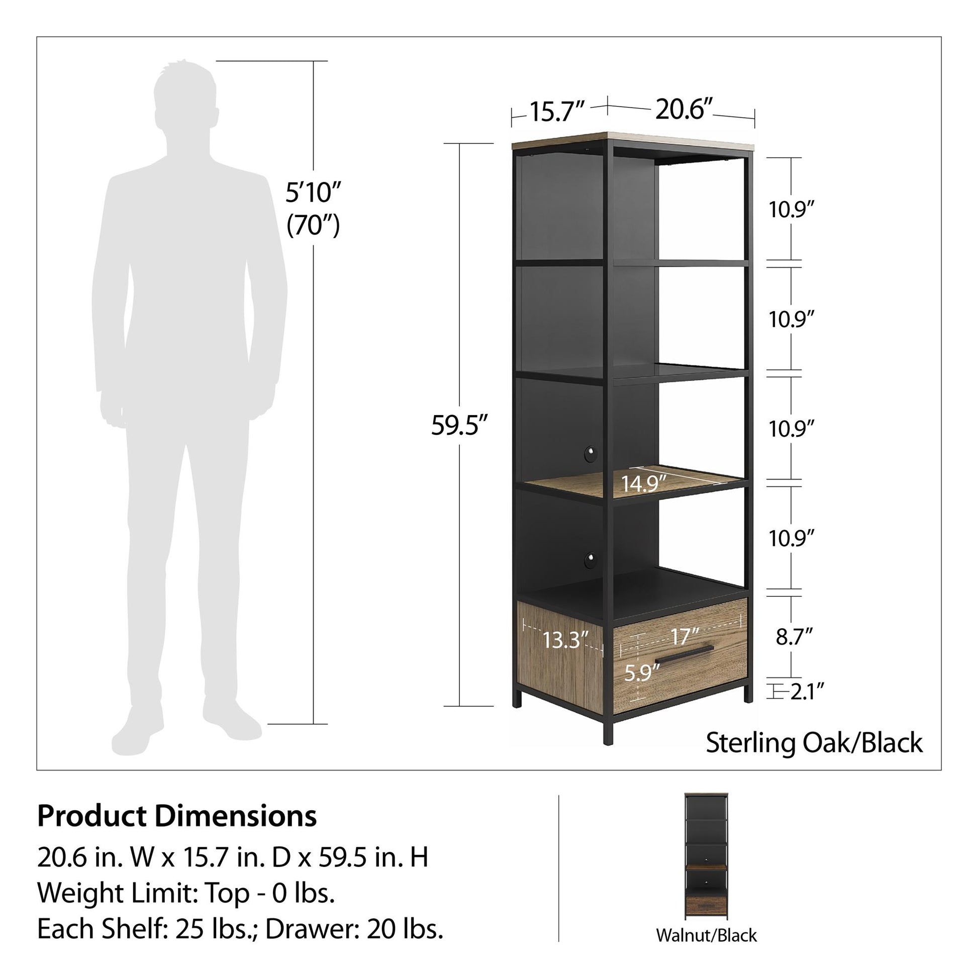 Structure Mixed Media Audio Pier with 2 Shelves and 1 Drawer - Columbia Walnut