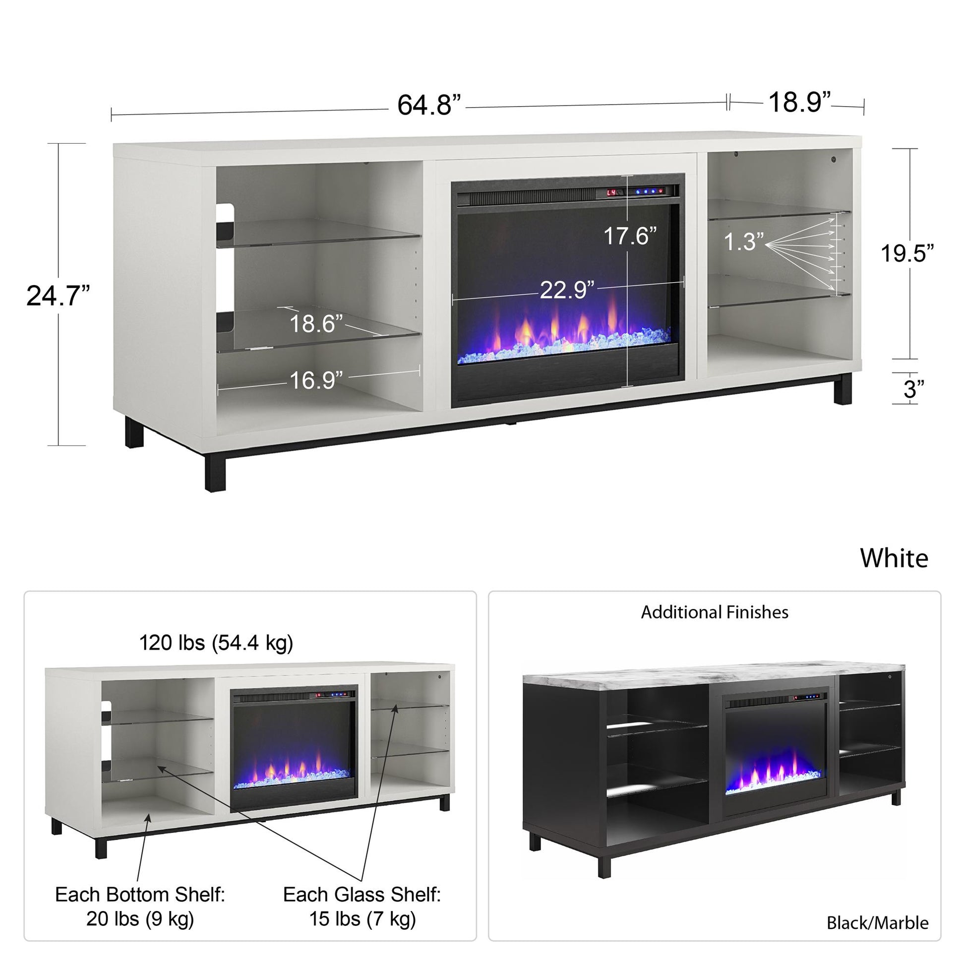 Cosmoliving by Cosmopolitan Westchester Fireplace TV Stand for TVs up to 65", White - White