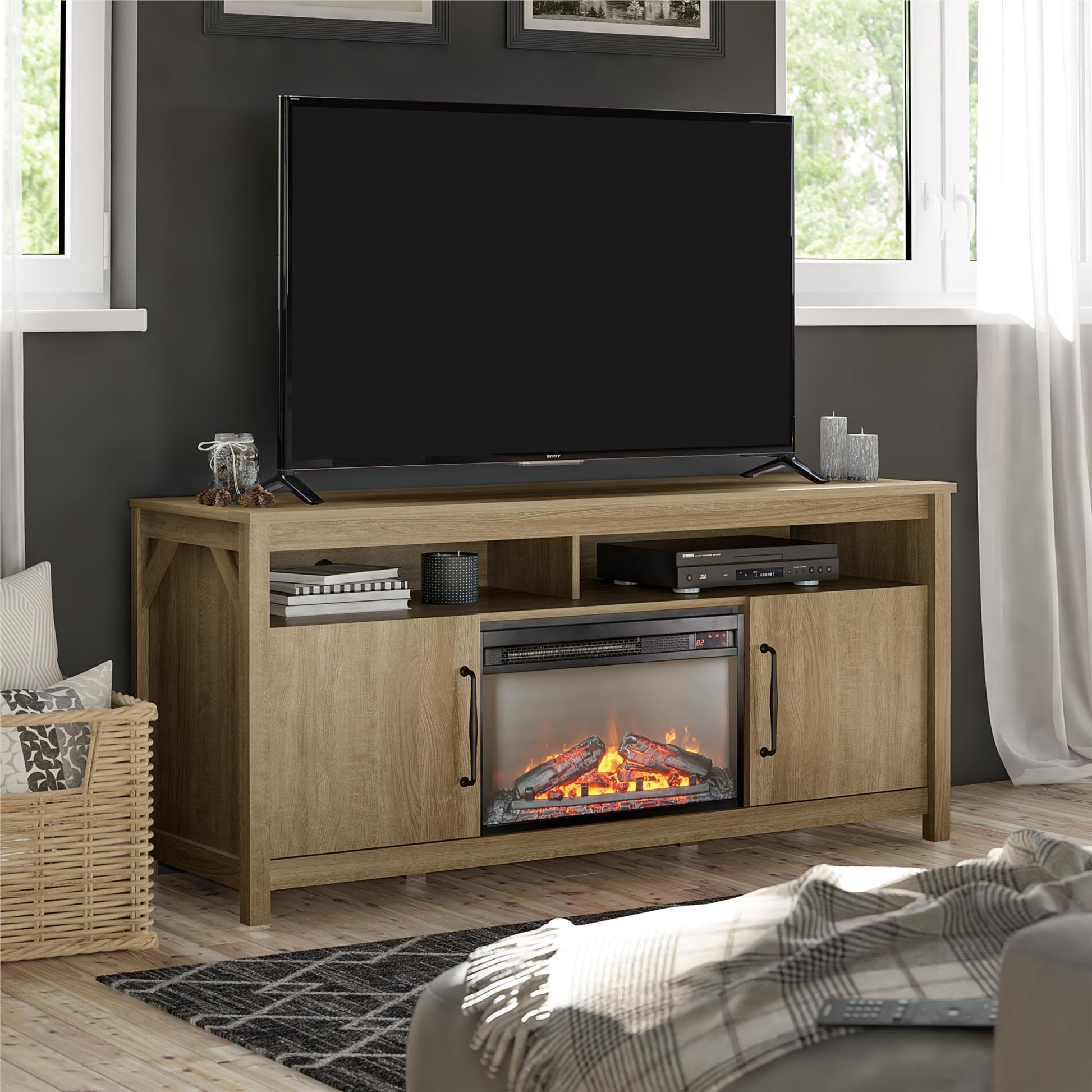 Augusta Electric Fireplace and TV Console for TVs up to 65 Inches - Natural