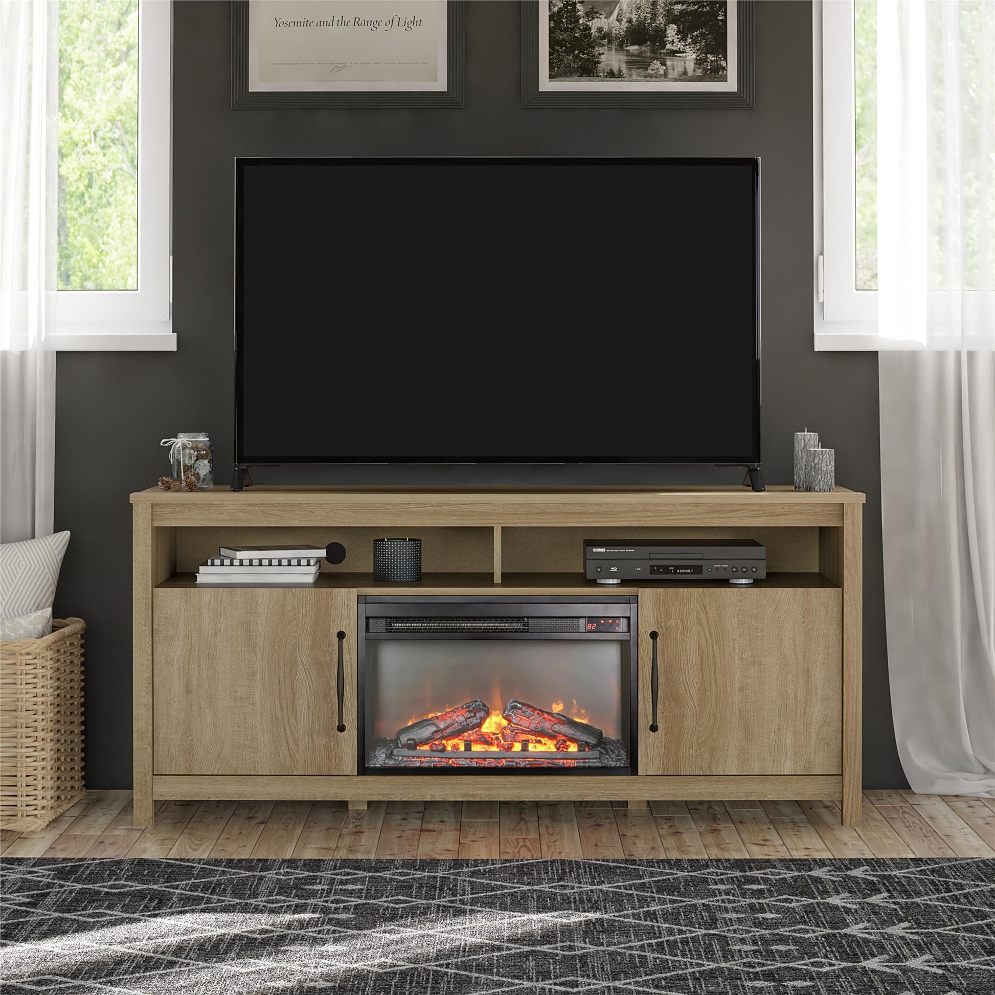 Augusta Electric Fireplace and TV Console for TVs up to 65 Inches - Natural