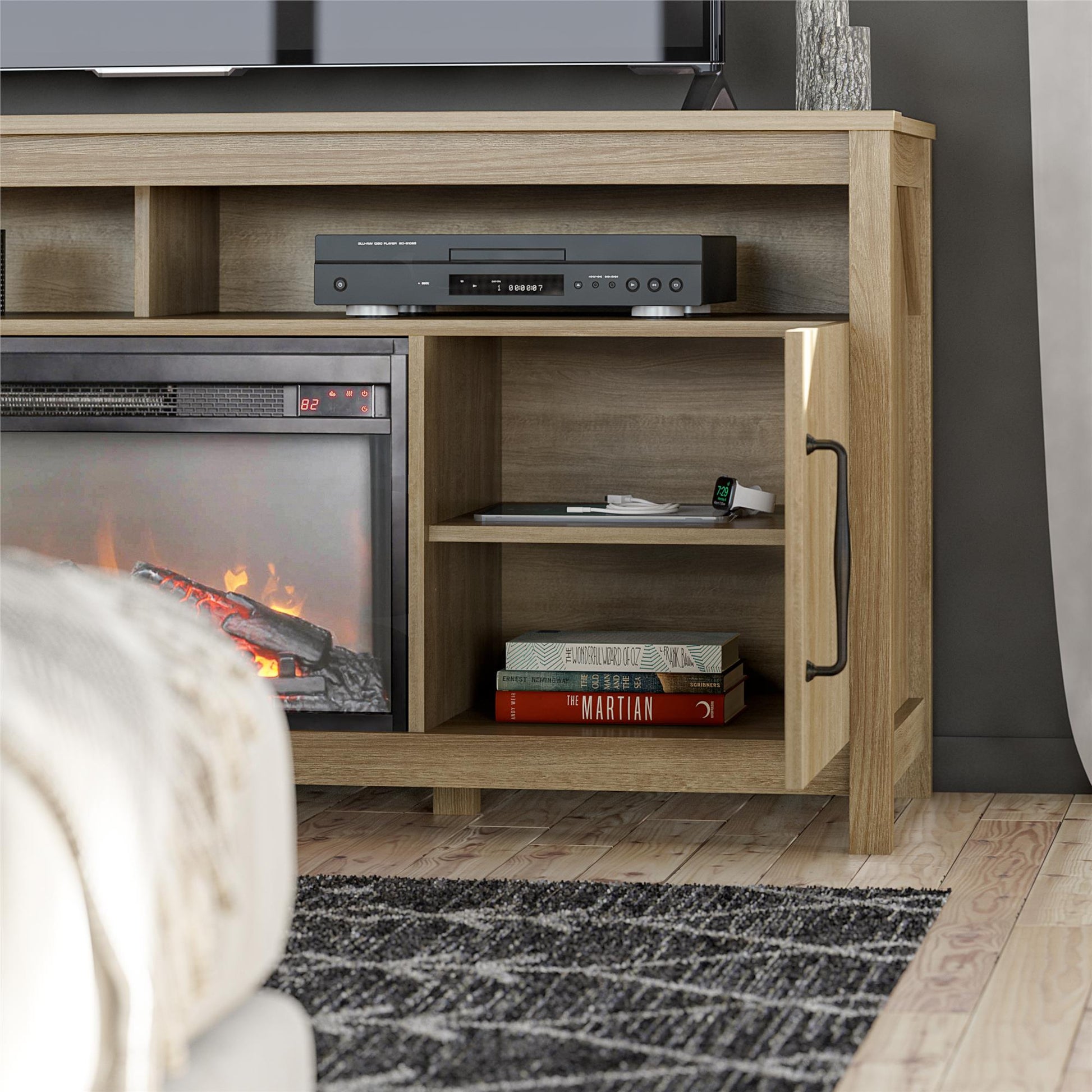 Augusta Electric Fireplace and TV Console for TVs up to 65 Inches - Natural