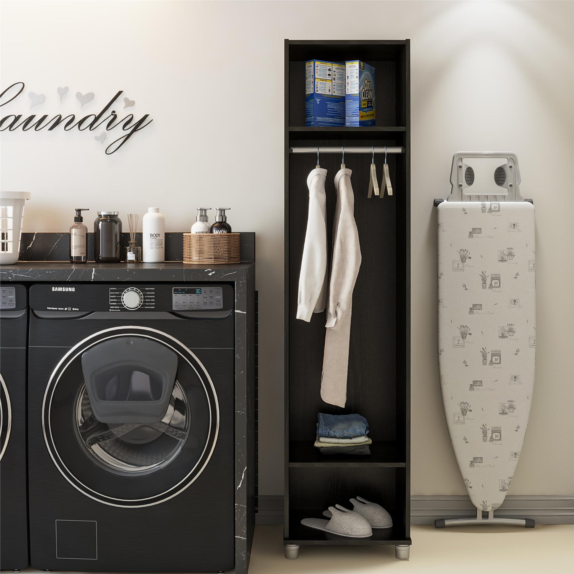 Camberly 18" Wide Mudroom Cabinet with Clothing Rod & Adjustable Shelving - Black Oak