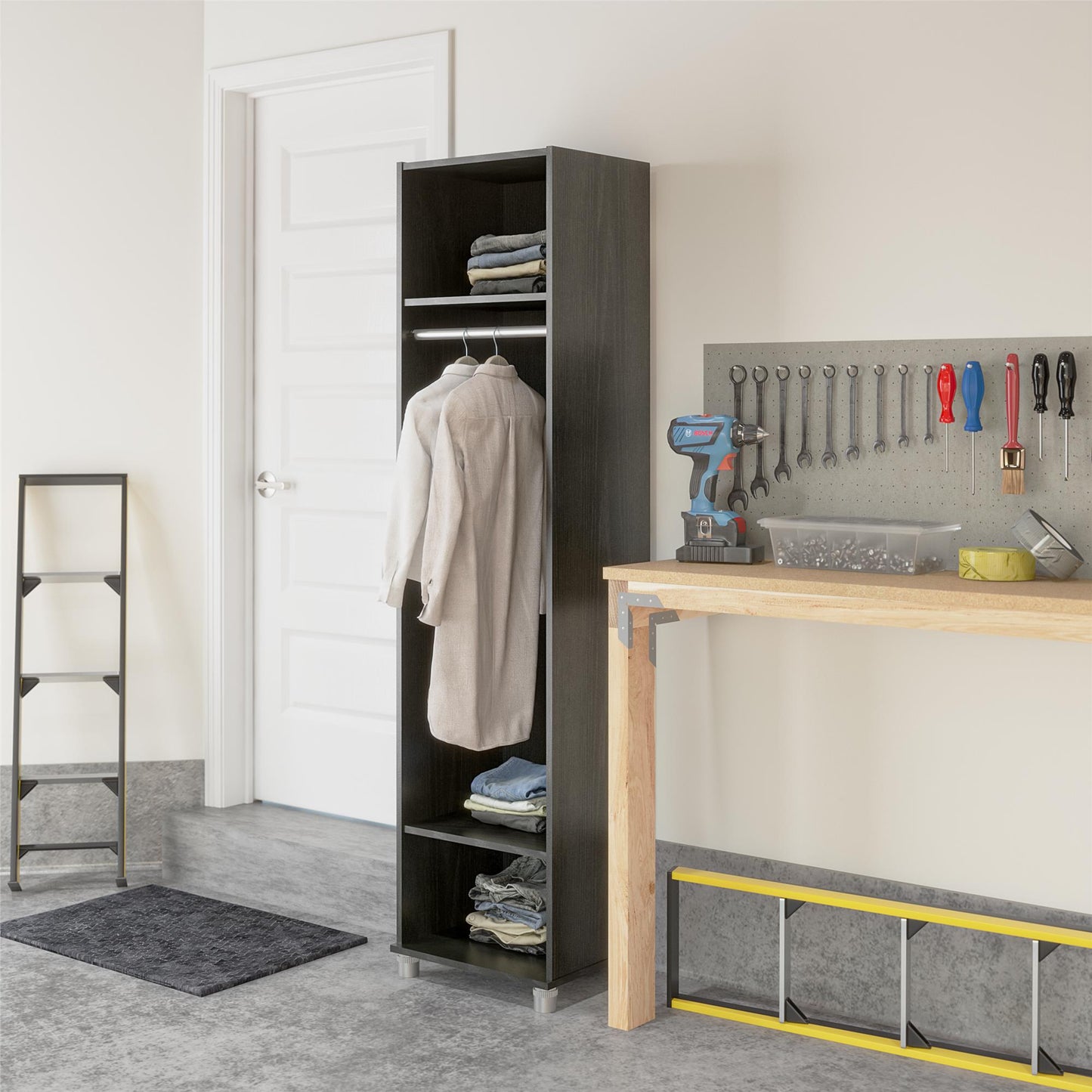 Camberly 18" Wide Mudroom Cabinet with Clothing Rod & Adjustable Shelving - Black Oak