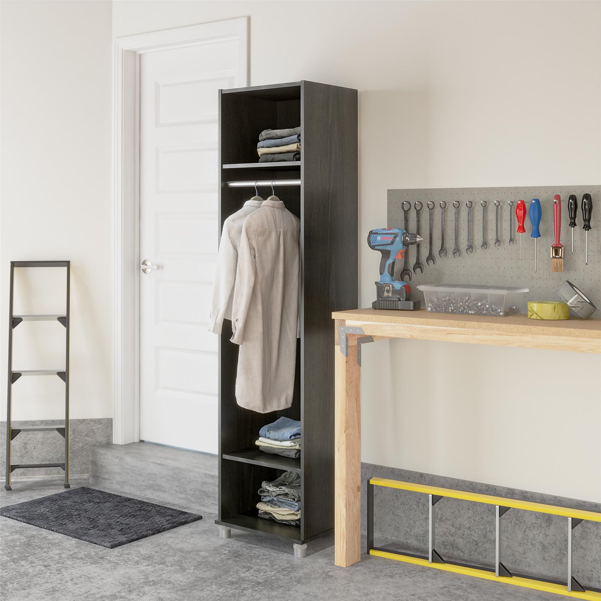 Camberly 18" Wide Mudroom Cabinet with Clothing Rod & Adjustable Shelving - Black Oak