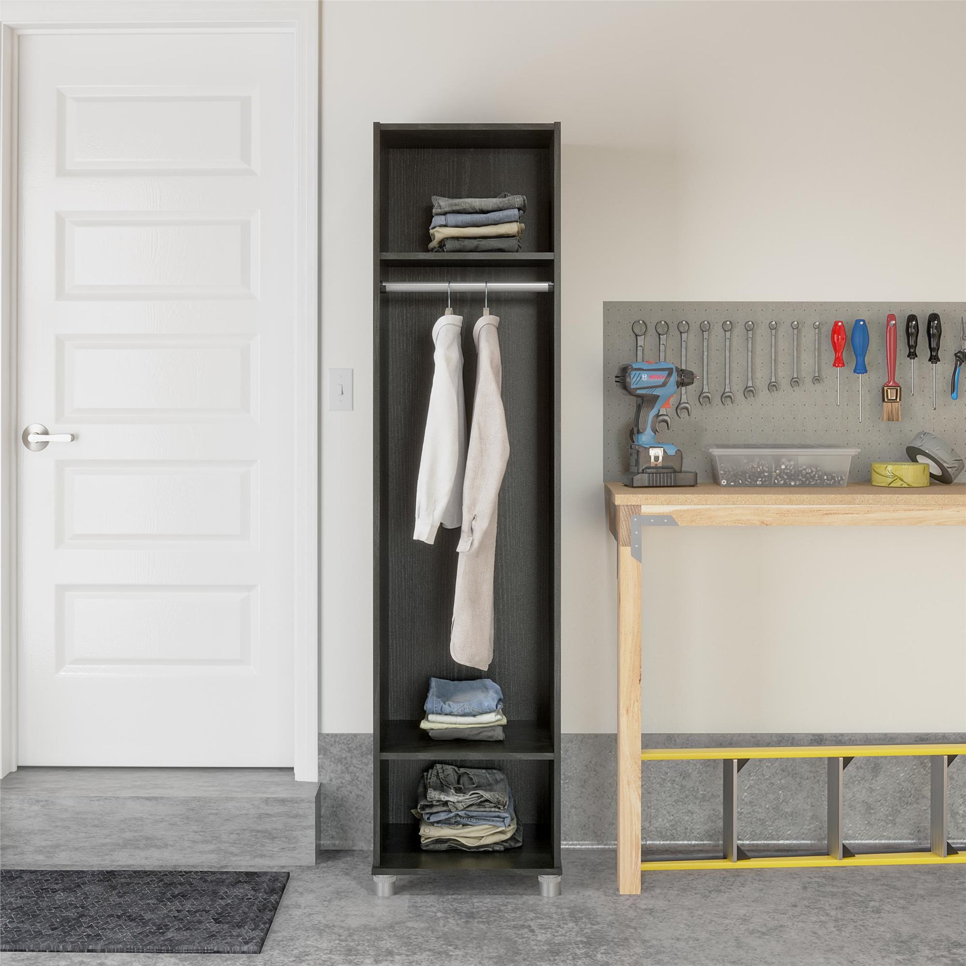Camberly 18" Wide Mudroom Cabinet with Clothing Rod & Adjustable Shelving - Black Oak