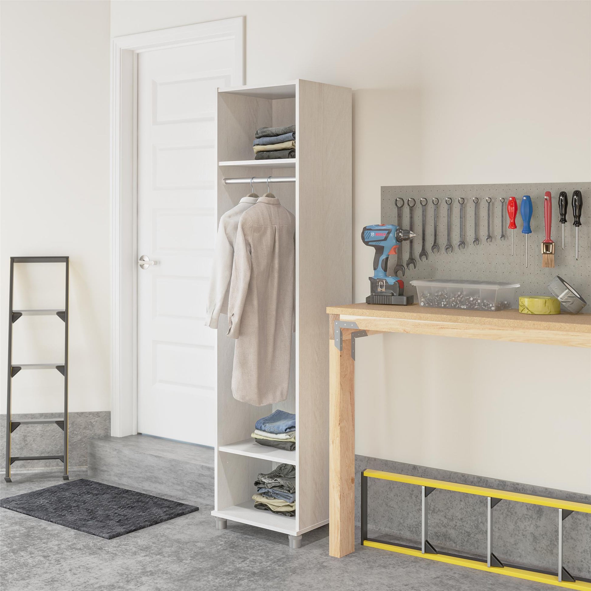 Camberly 18" Wide Mudroom Cabinet with Clothing Rod & Adjustable Shelving - Ivory Oak