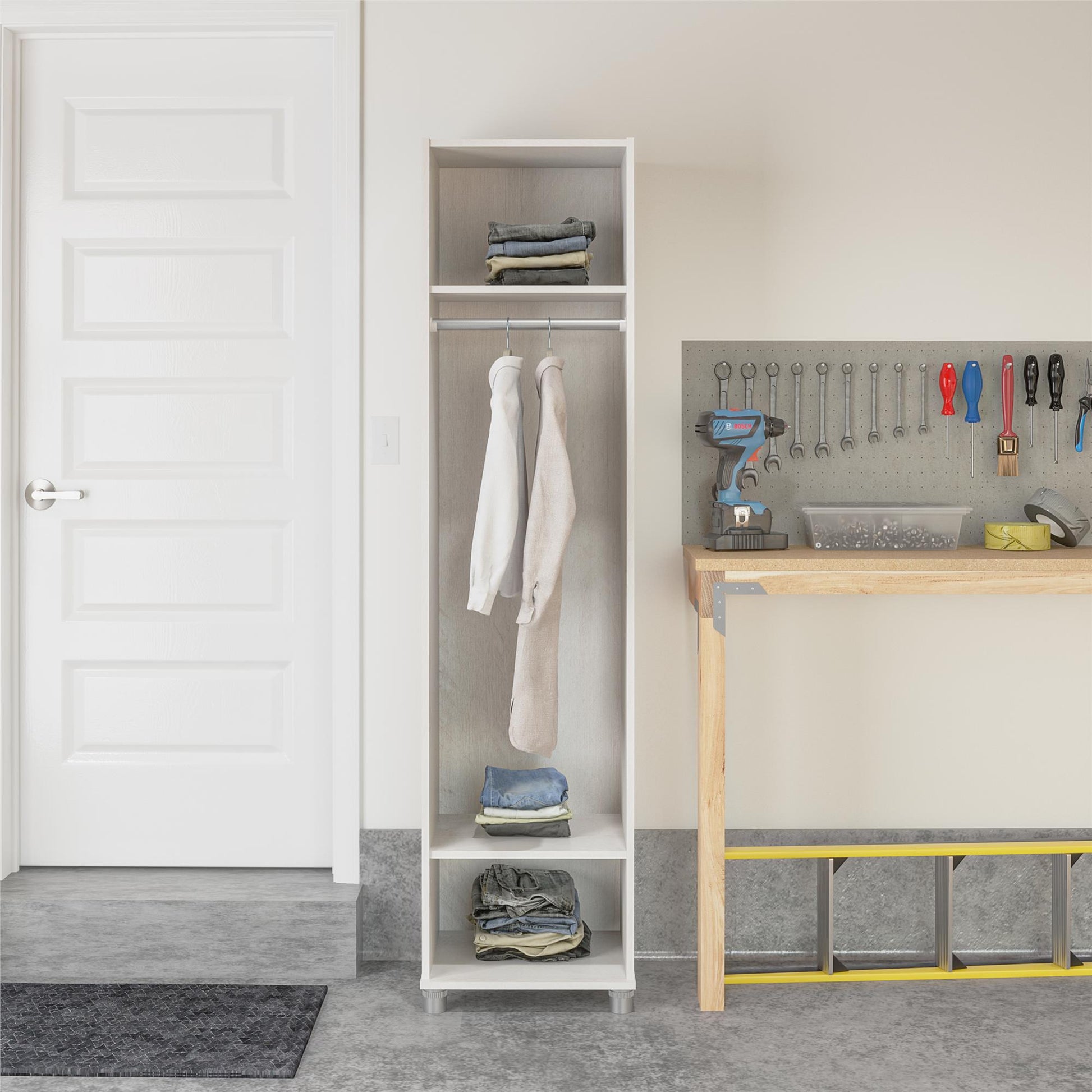 Camberly 18" Wide Mudroom Cabinet with Clothing Rod & Adjustable Shelving - Ivory Oak