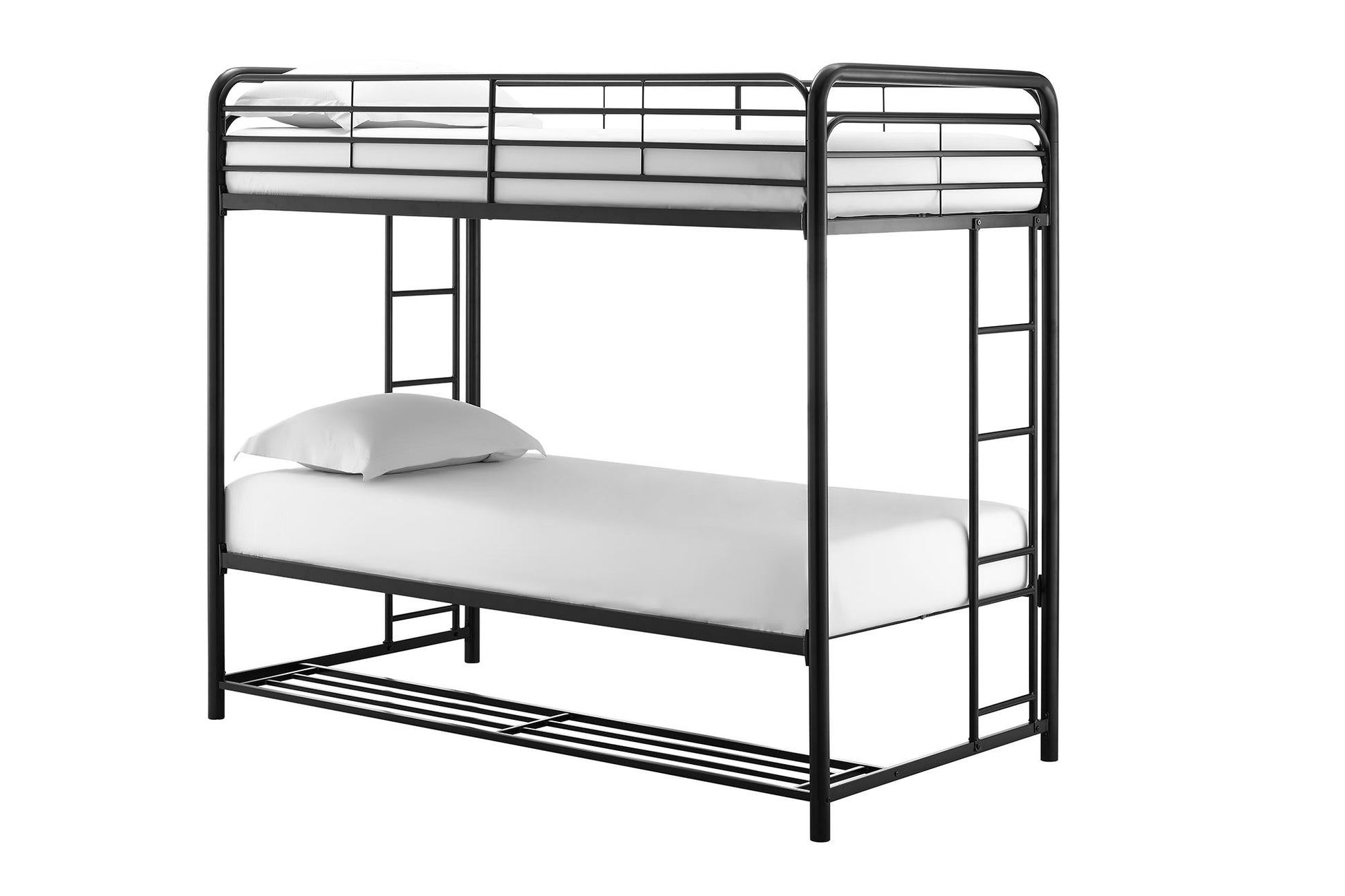 Mainstays Twin over Twin Metal Bunk Bed with Storage Bins, Black - Black - Twin-Over-Twin