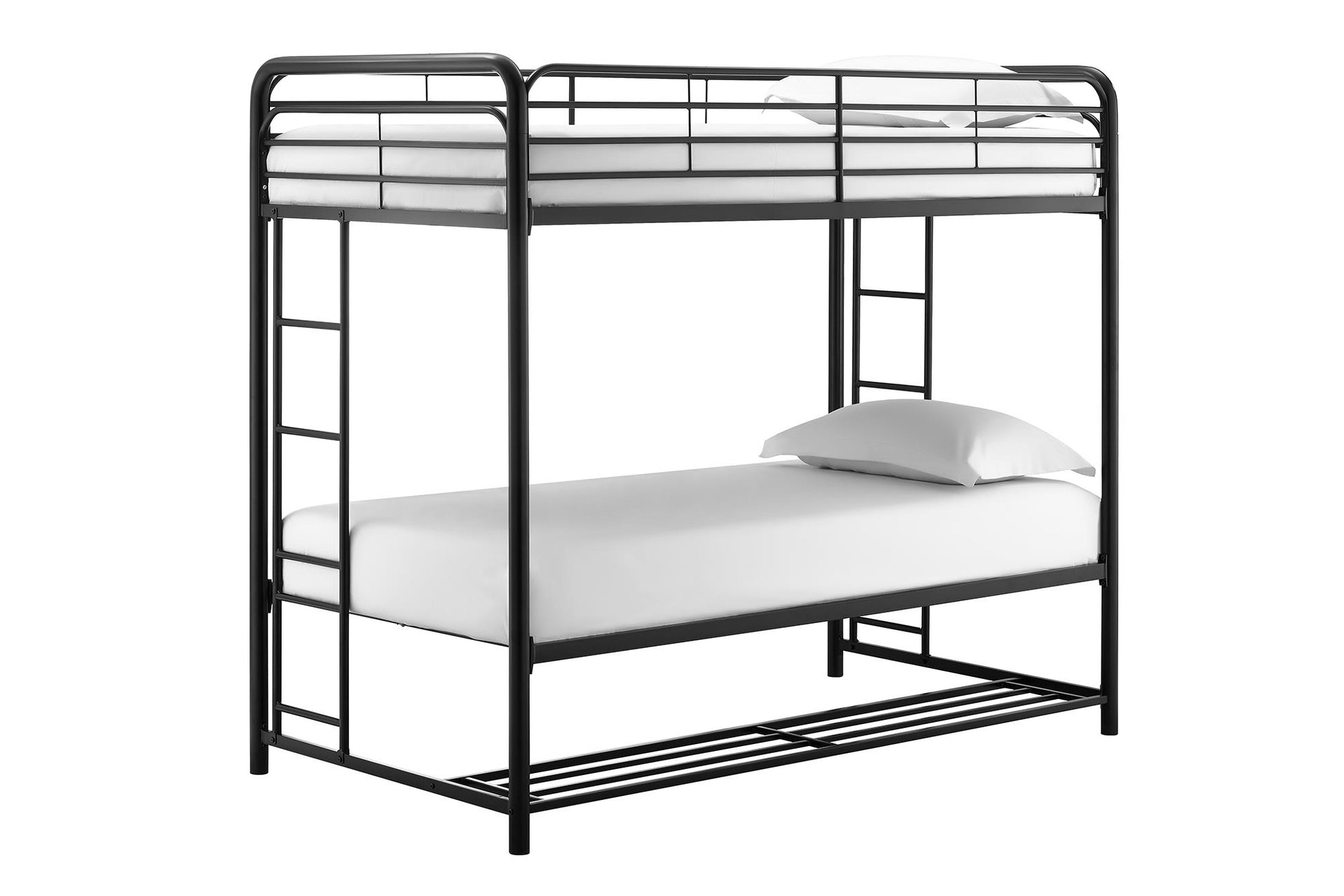 Mainstays Twin over Twin Metal Bunk Bed with Storage Bins, Black - Black - Twin-Over-Twin