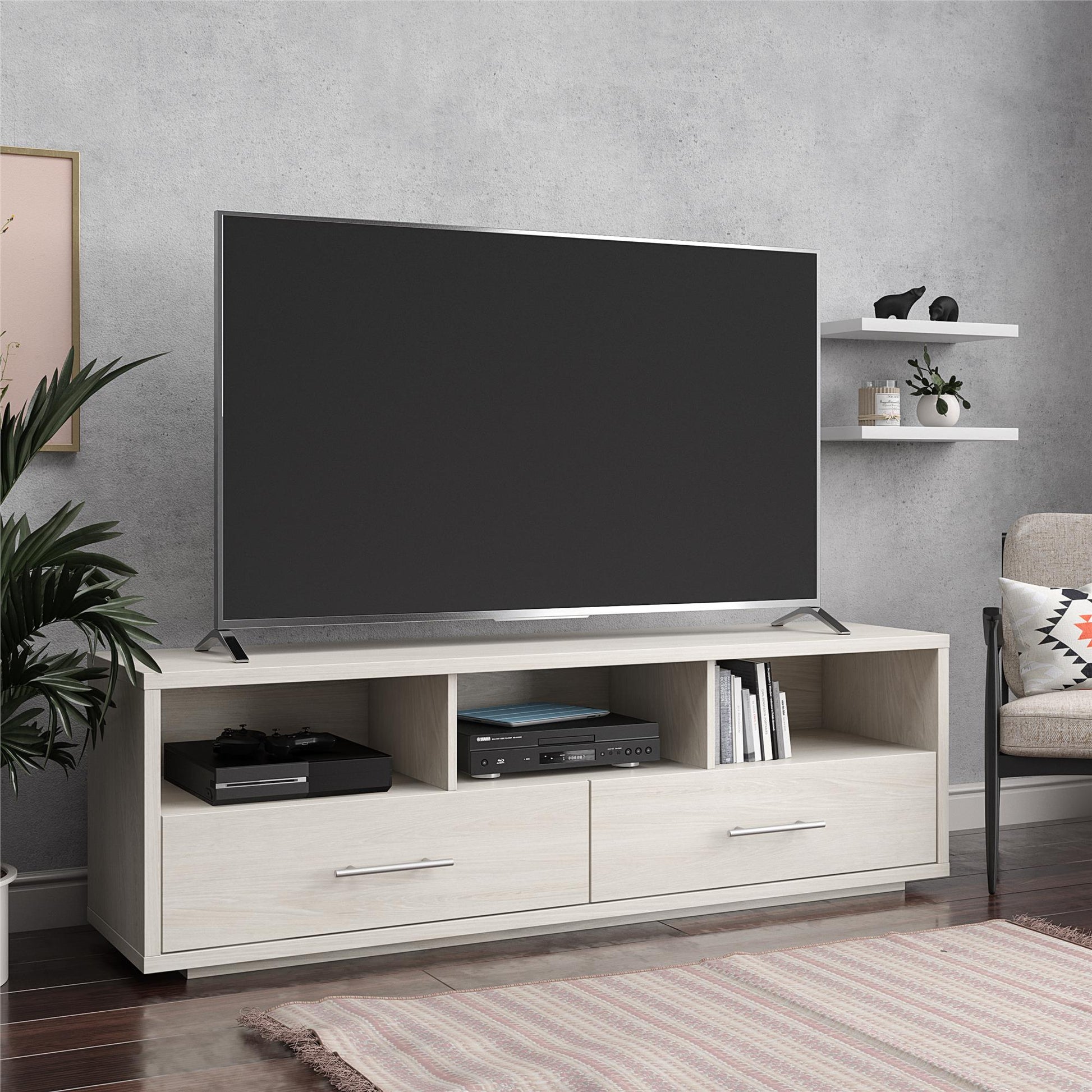 Clark TV Stand for TVs up to 70 inch with Pull Out Storage Drawers - Ivory Oak
