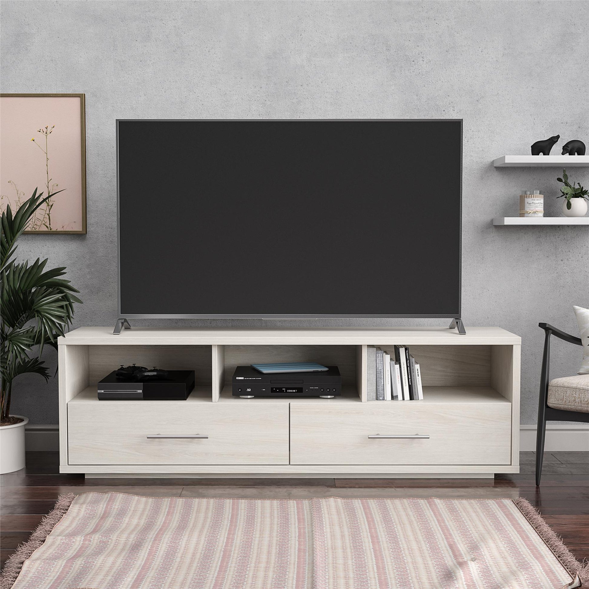 Clark TV Stand for TVs up to 70 inch with Pull Out Storage Drawers - Ivory Oak
