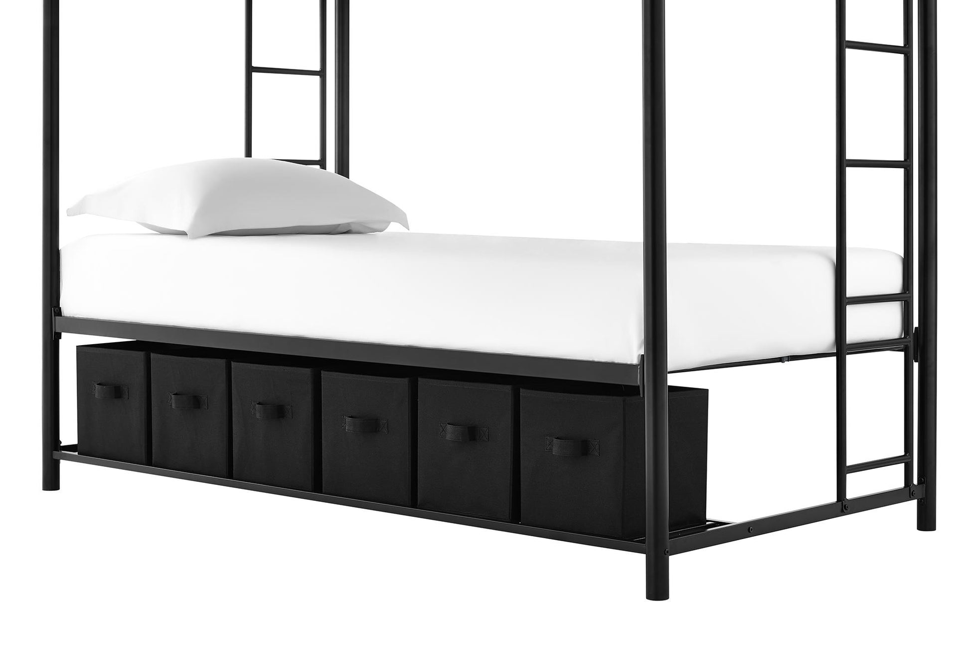 Mainstays Twin over Twin Metal Bunk Bed with Storage Bins, Black - Black - Twin-Over-Twin