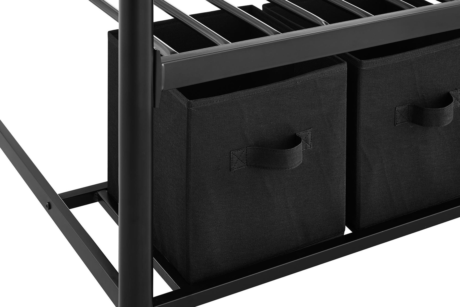 Mainstays Twin over Twin Metal Bunk Bed with Storage Bins, Black - Black - Twin-Over-Twin