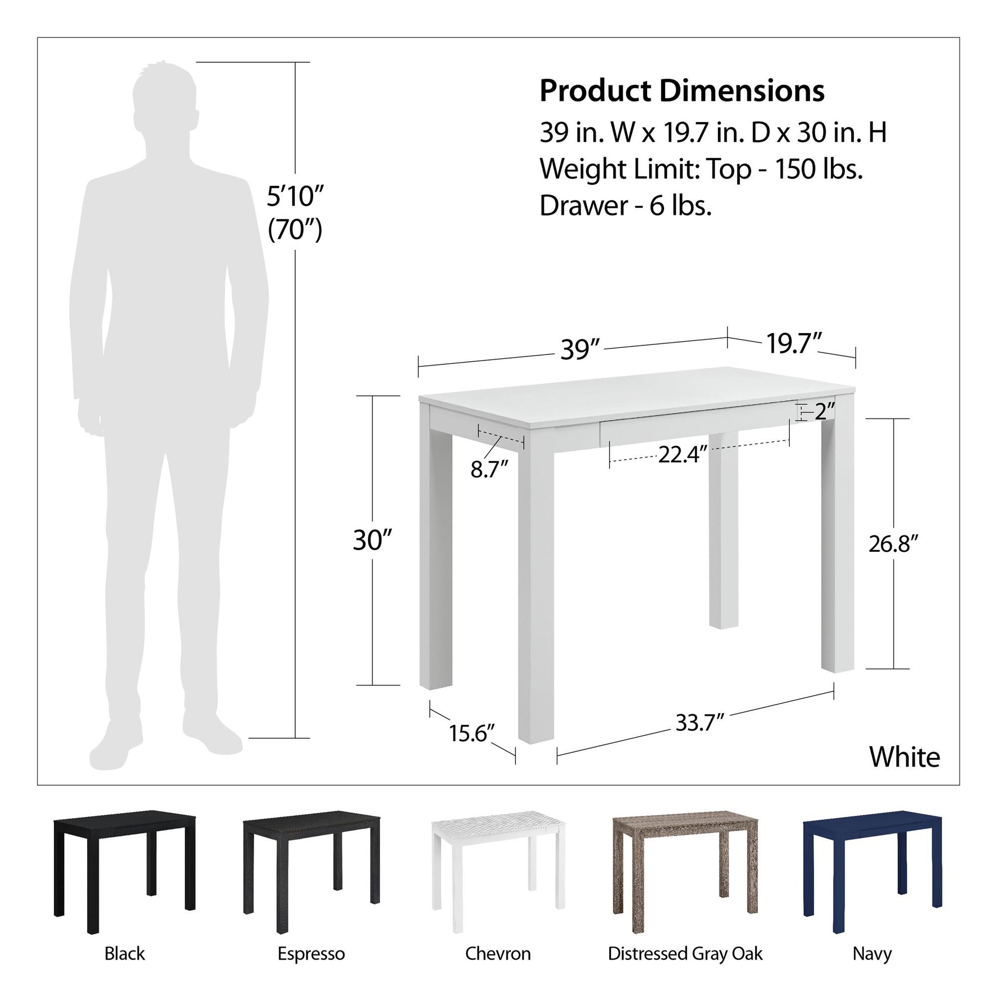 Parsons Minimalistic Desk with Drawer - White