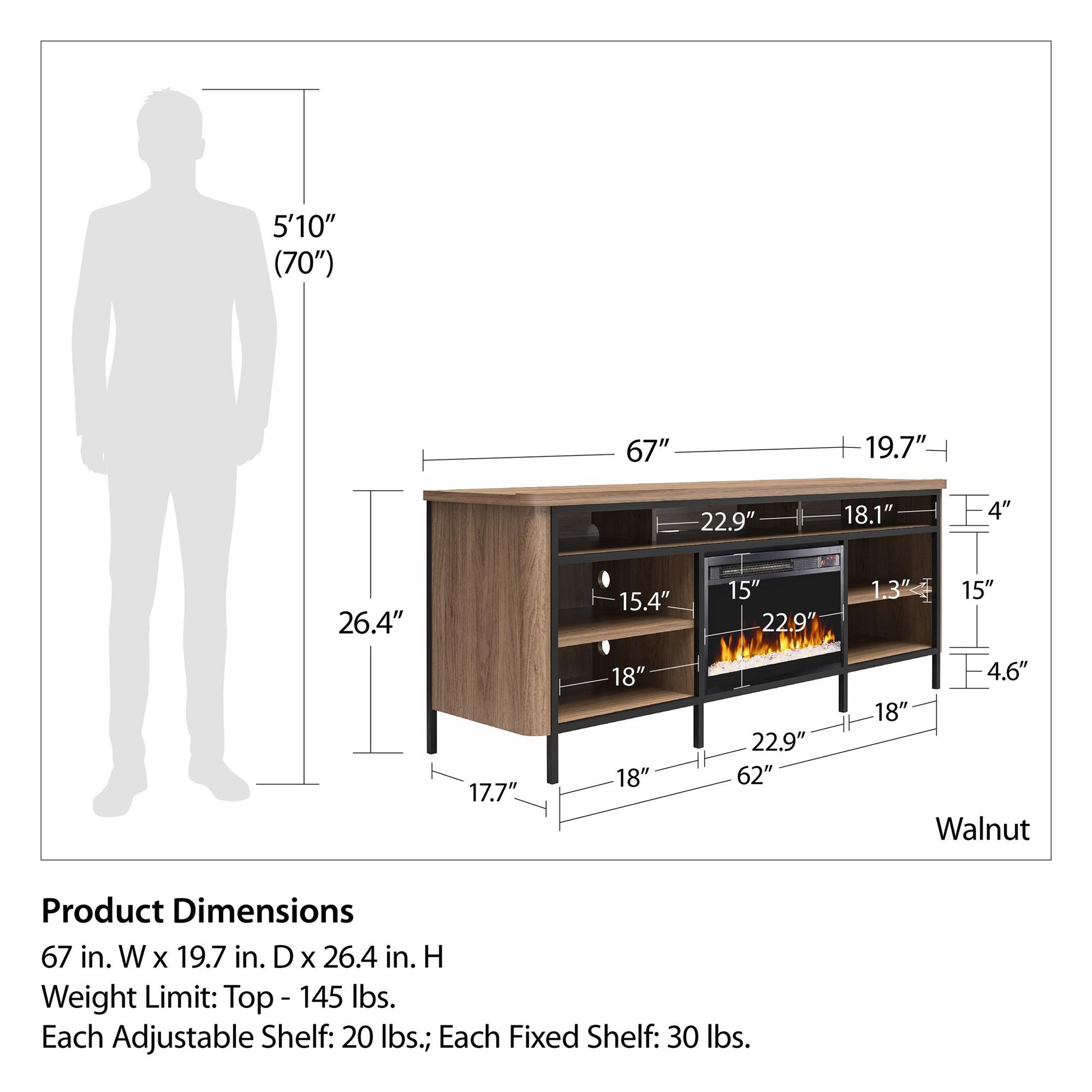 Danton Electric Fireplace TV Console for TVs up to 75" - Walnut