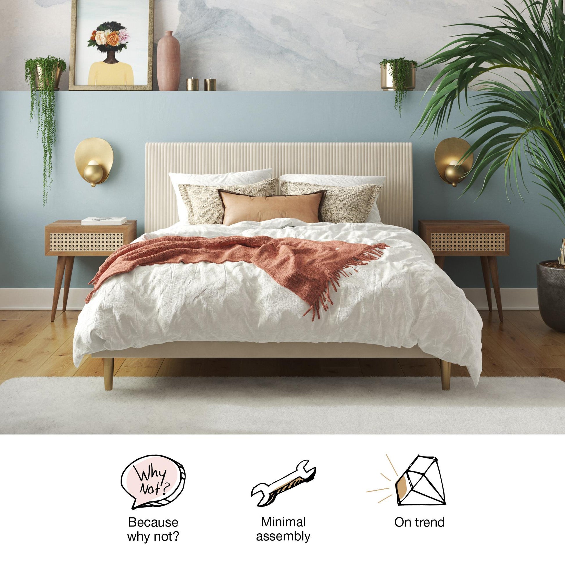 Daphne Upholstered Bed - Ivory - Full