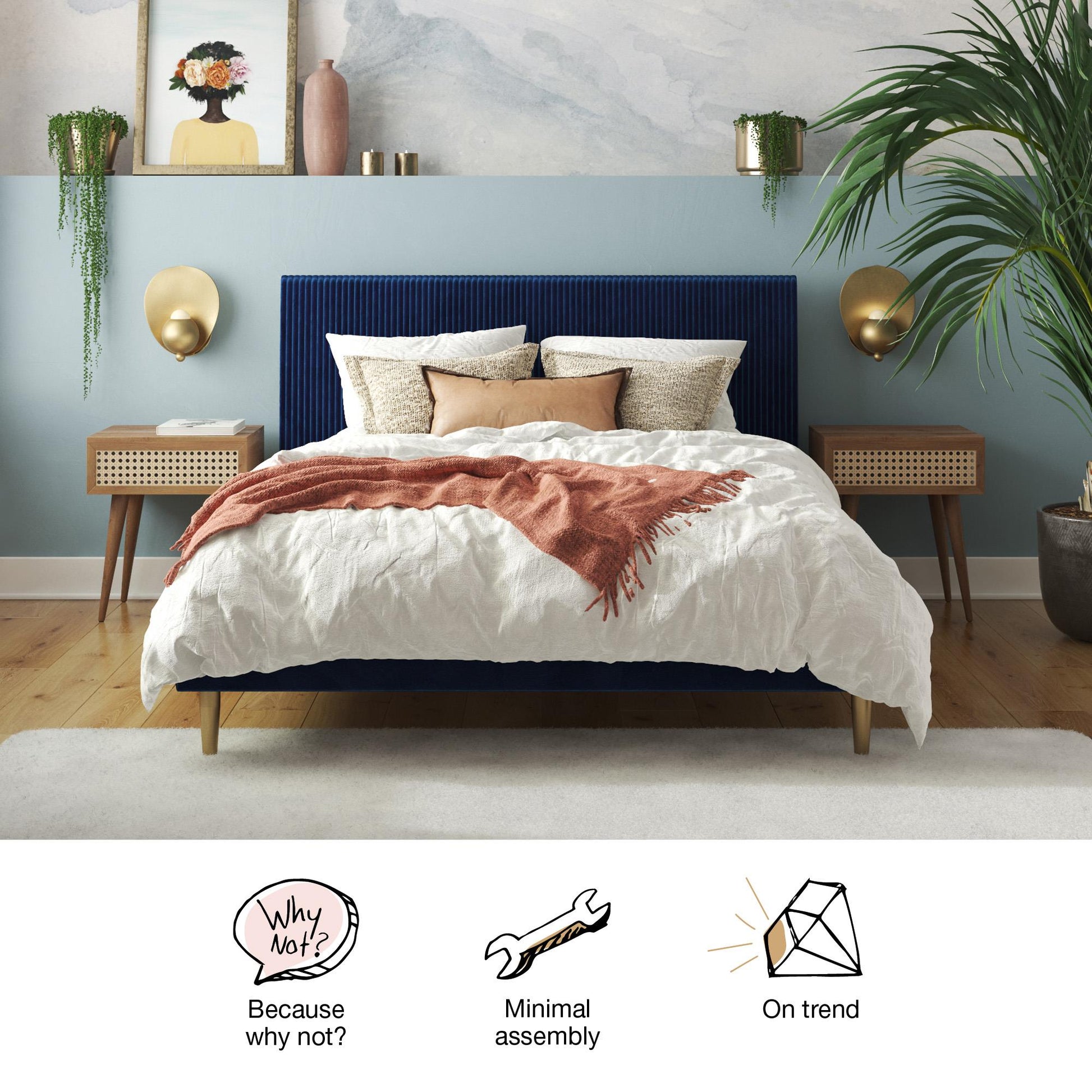 Daphne Upholstered Bed - Blue - Queen