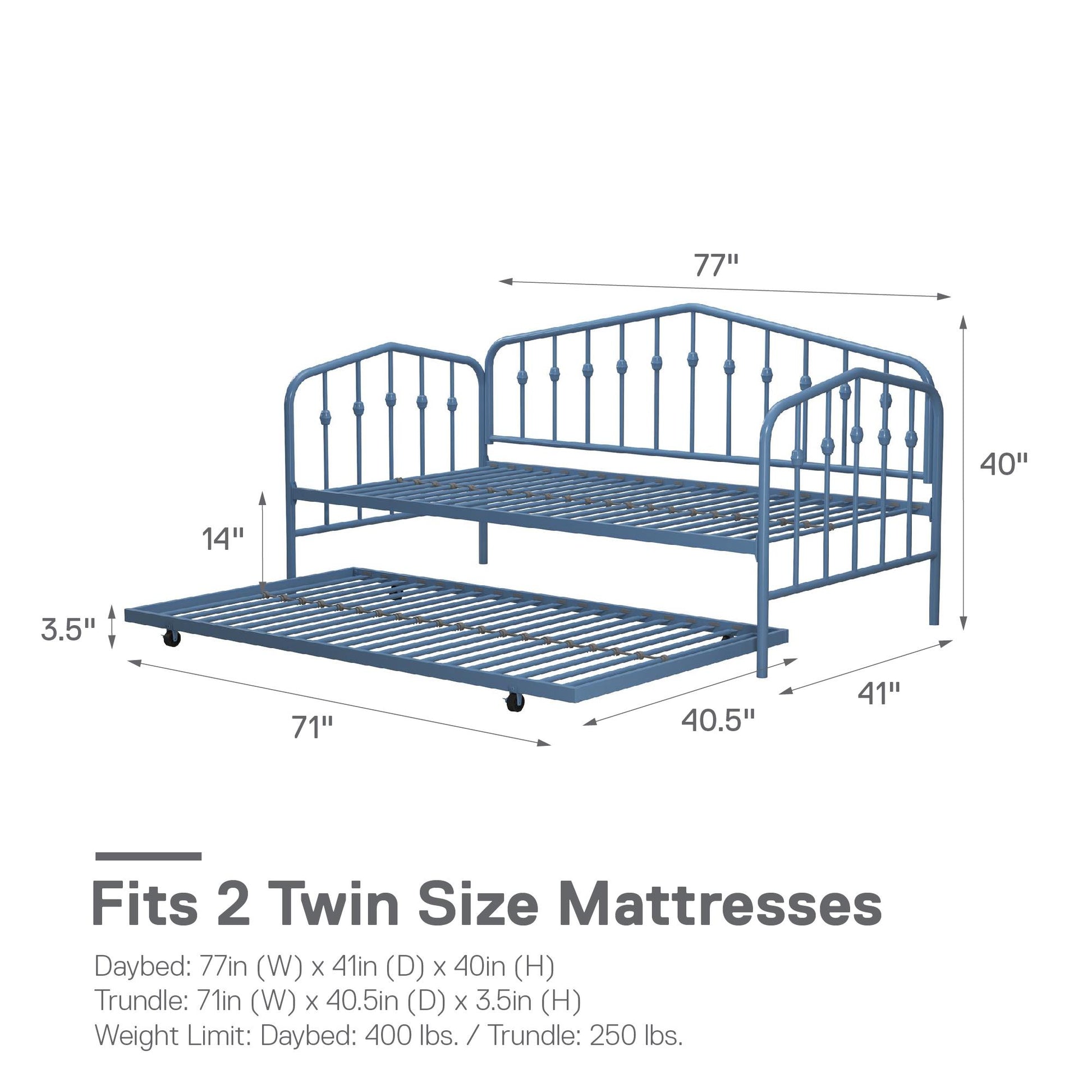 Bushwick Metal Daybed & Trundle - Sea Blue - Twin