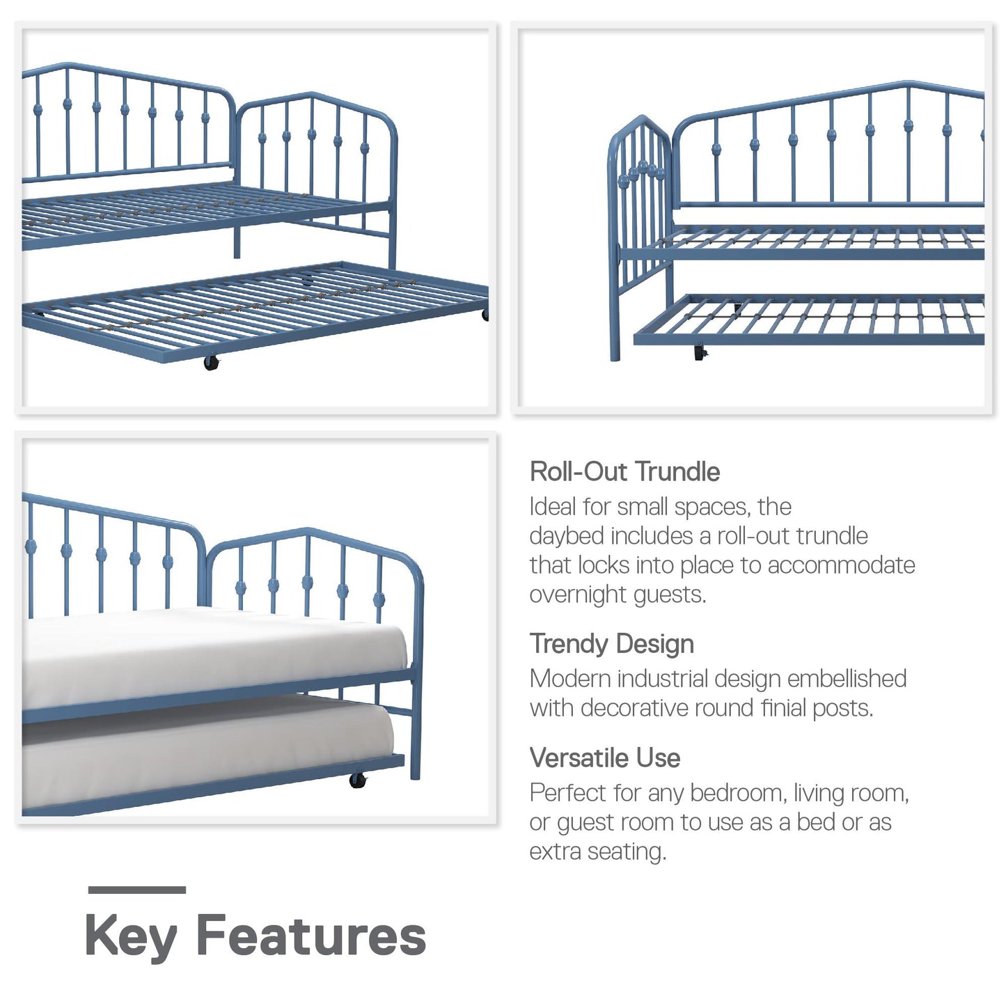 Bushwick Metal Daybed & Trundle - Sea Blue - Twin