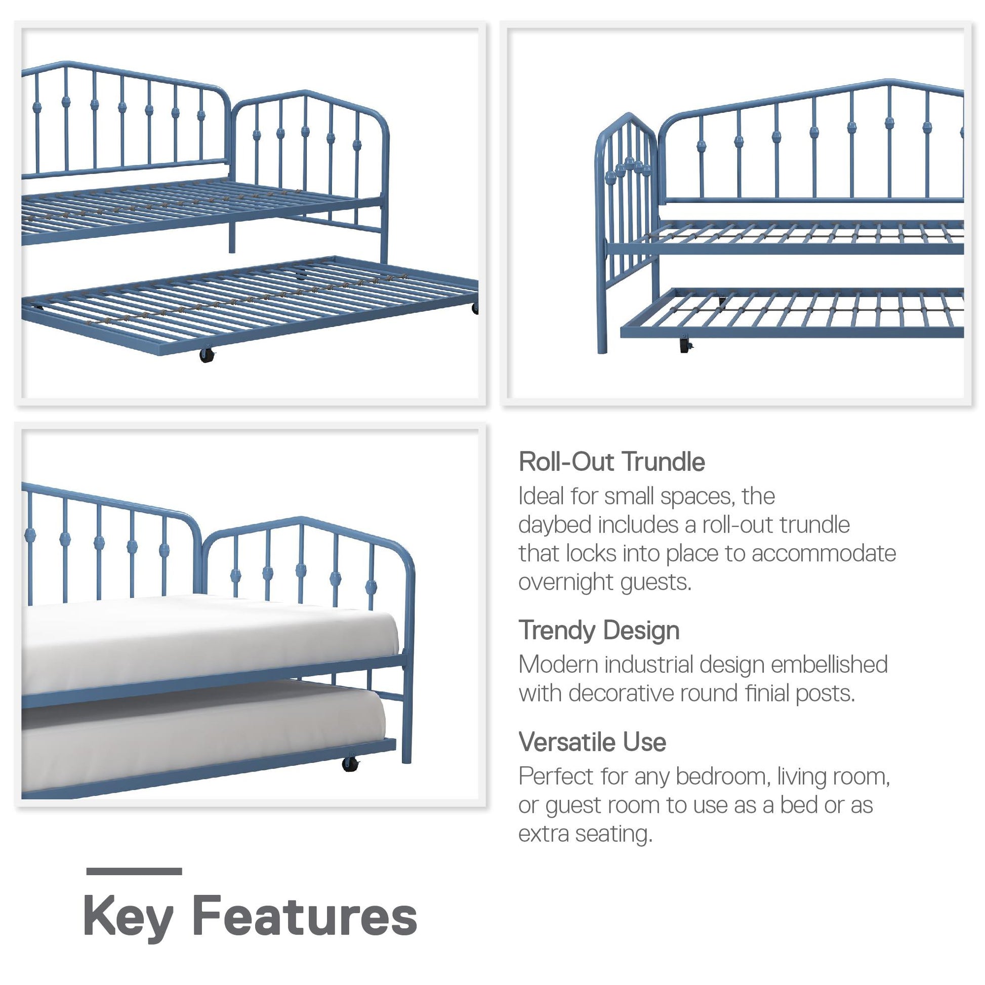 Bushwick Metal Daybed & Trundle - Sea Blue - Twin