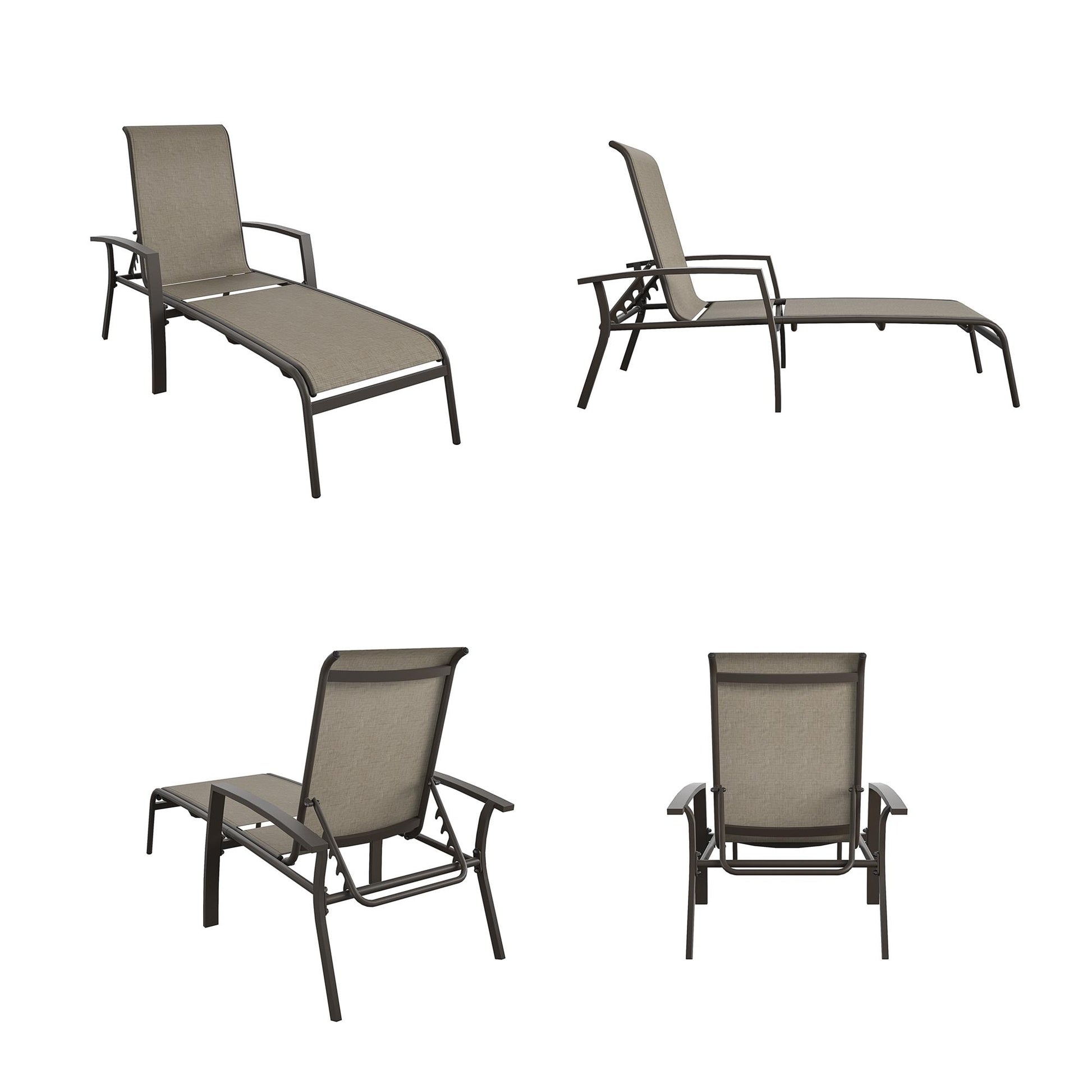 Outdoor Adjustable Aluminum Chaise Lounge Chairs, Set of 2 - Brown - 2-Pack