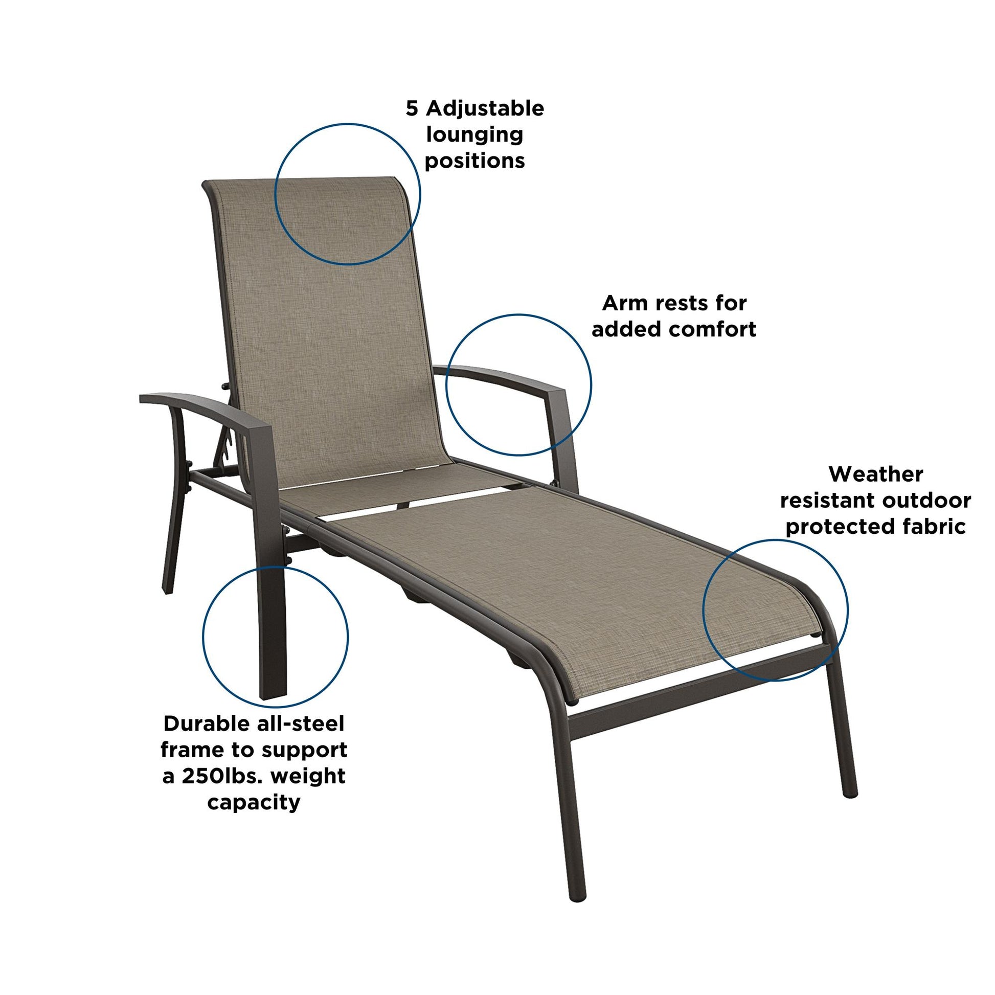 Outdoor Adjustable Aluminum Chaise Lounge Chairs, Set of 2 - Brown - 2-Pack