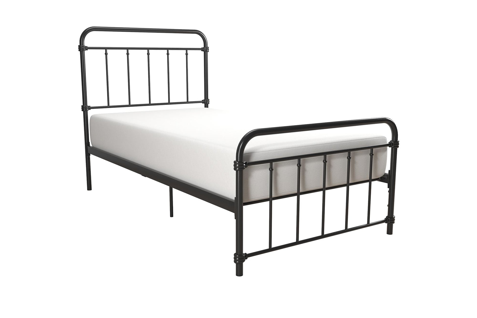 Wallace Spindle Metal Bed with Elegant Curves and Slats - Black - Twin
